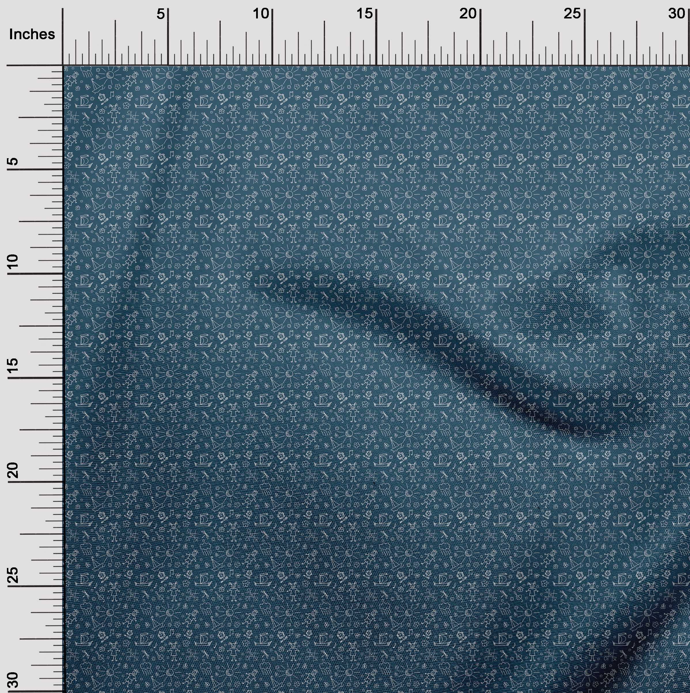 Premium Cotton Poplin Twill Fabric - Teal Blue Doodle Print for Kids Quilting & Sewing Projects | 56 Inch Wide by The Yard | Perfect for DIY Crafts, Home Decor, and Children's Clothing