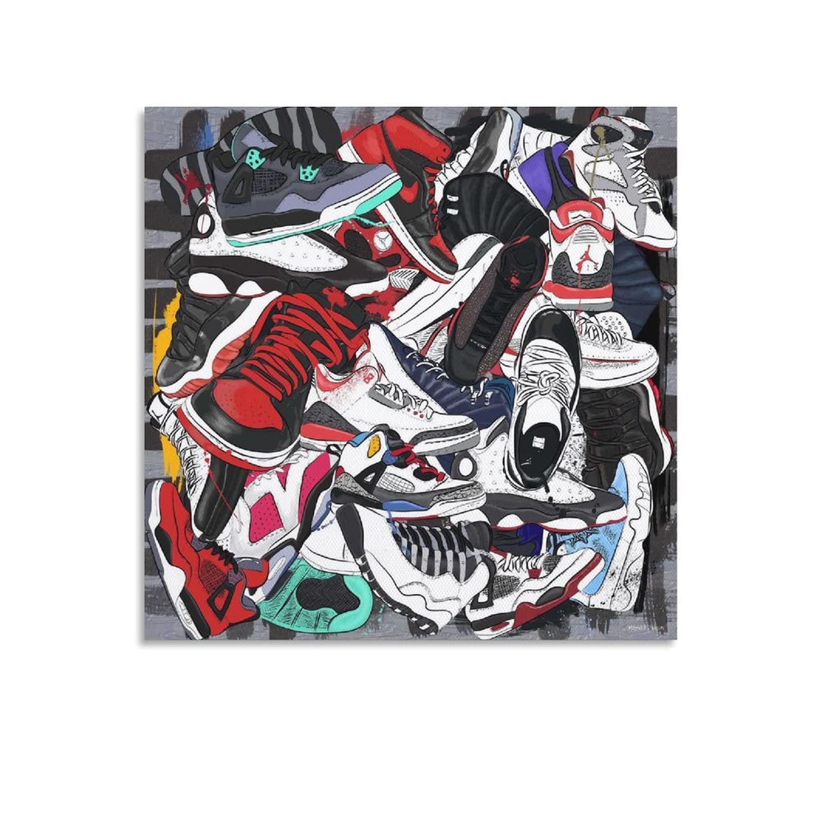 20x20 Inch (50x50cm) Cool Sneakers Wall Art Poster - Sports Themed Canvas Painting for Bedroom Decor, Shoe Store Display & Man Cave Wall Decor - Perfect for Sneakerhead Gifts & Urban Home Decor