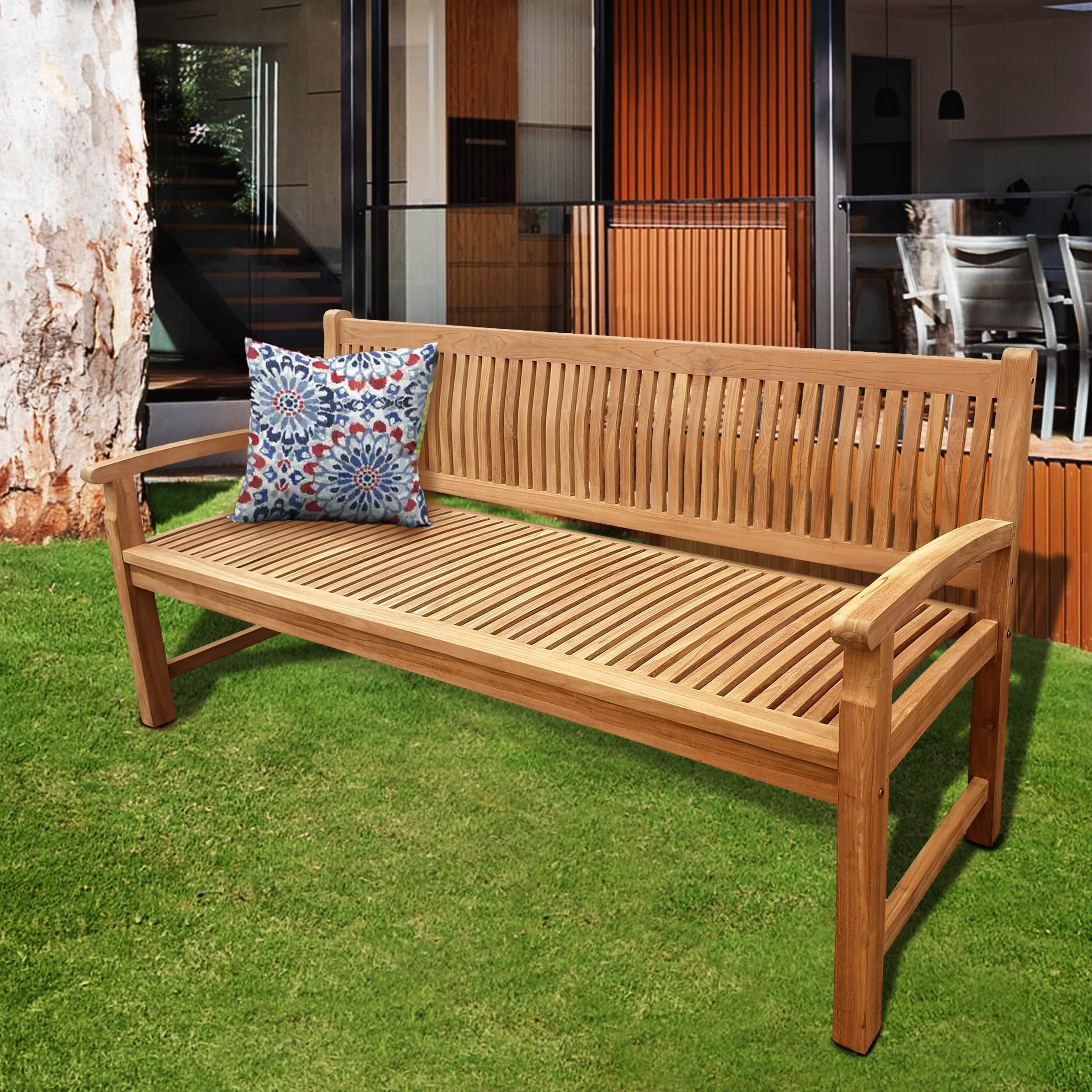Premium 6-Foot Solid Teak Outdoor Patio Bench - Seven Seas Teak El Mar Collection | Weather-Resistant Garden Seating for Poolside, Deck, or Backyard Relaxation