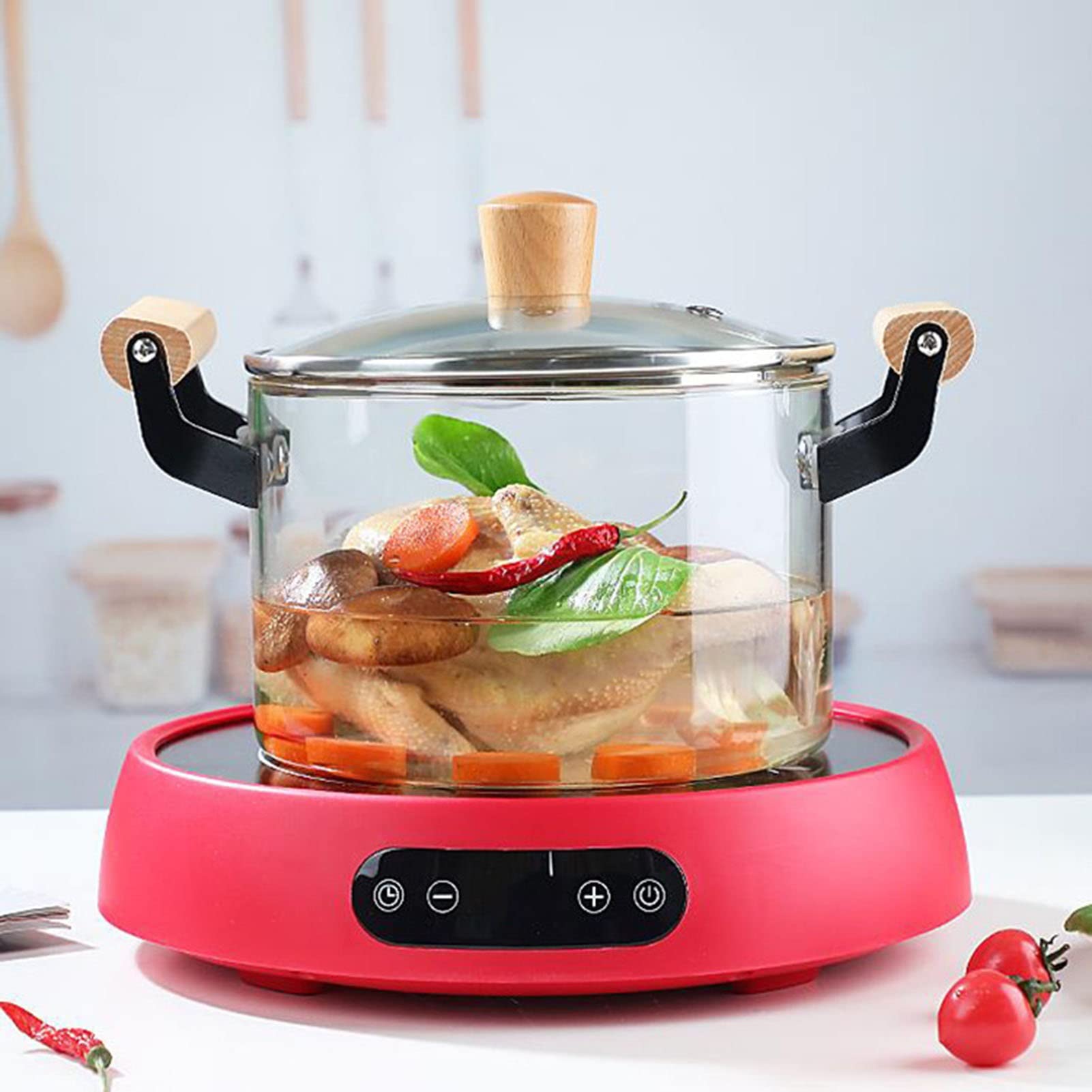 **Heat-Resistant Clear Glass Saucepan with Lid & Wood Handles – 3.5L Nonstick Stewpot for Cooking, Steaming & Milk Heating – Perfect for Home, Kitchen & Restaurant Use**