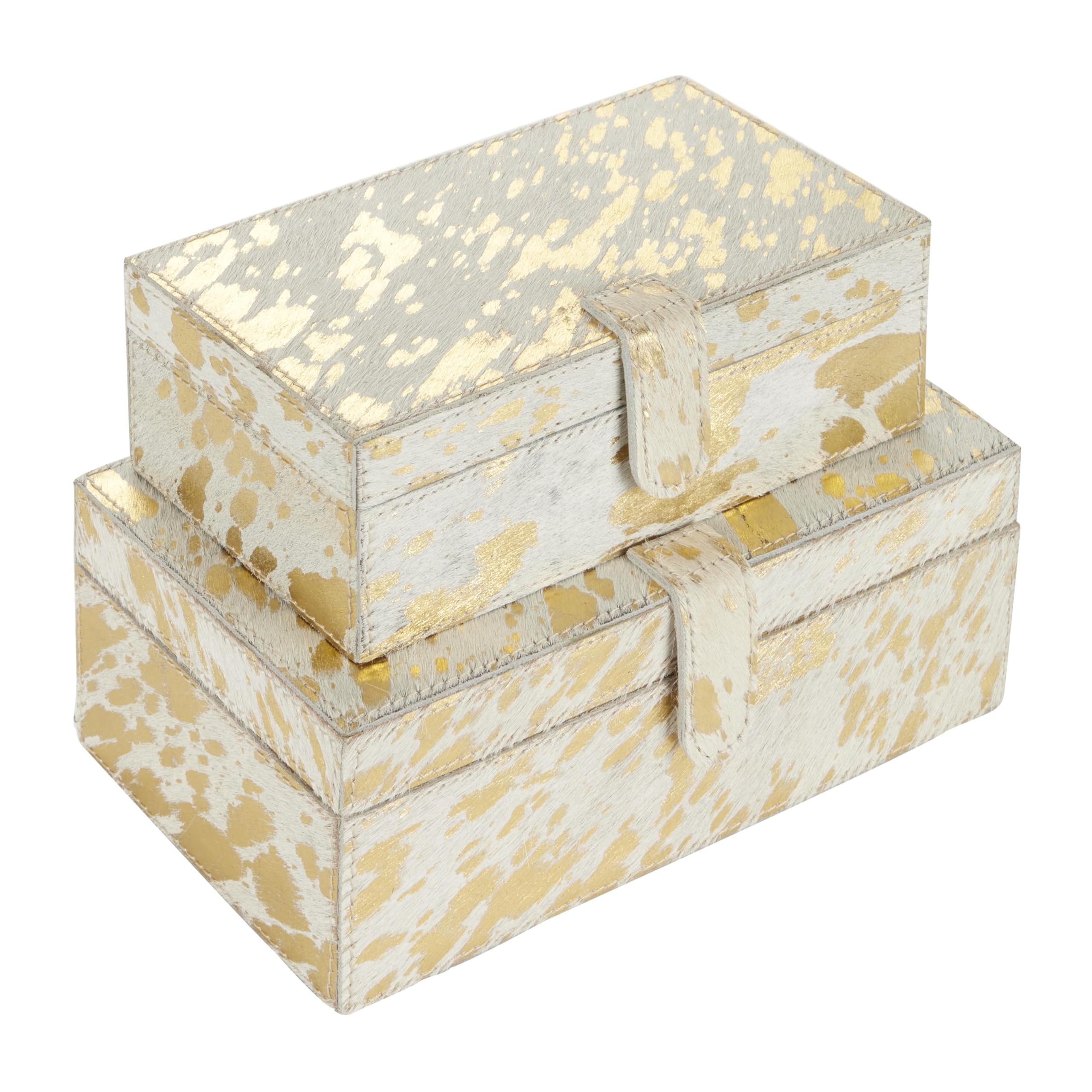 Deco 79 Genuine Leather Handmade Decorative Keepsake Box Set of 2 - 8