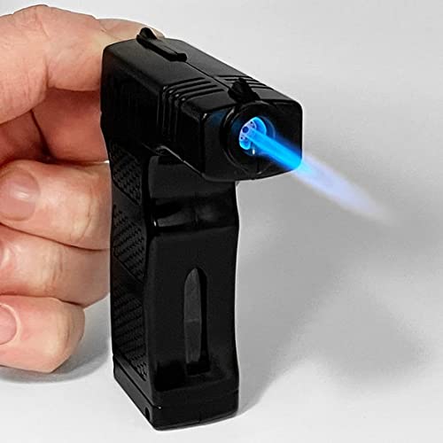 Refillable Butane Hammer Torch Lighter - Adjustable Flame & Windproof for Candles, Cigars, BBQ, Camping & Outdoor Use (Black)