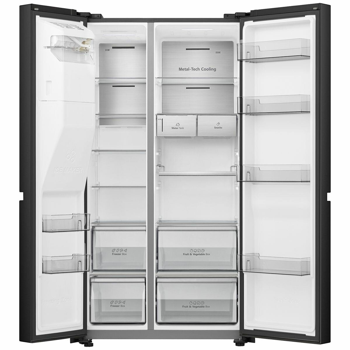 Hisense HRSBS632BW 632L Side by Side Refrigerator - Black Steel Finish, WiFi Connected, Non-Plumbed Ice & Water Dispenser | 3 Year Warranty | Perfect for Modern Kitchens, Large Families & Smart Home Integration
