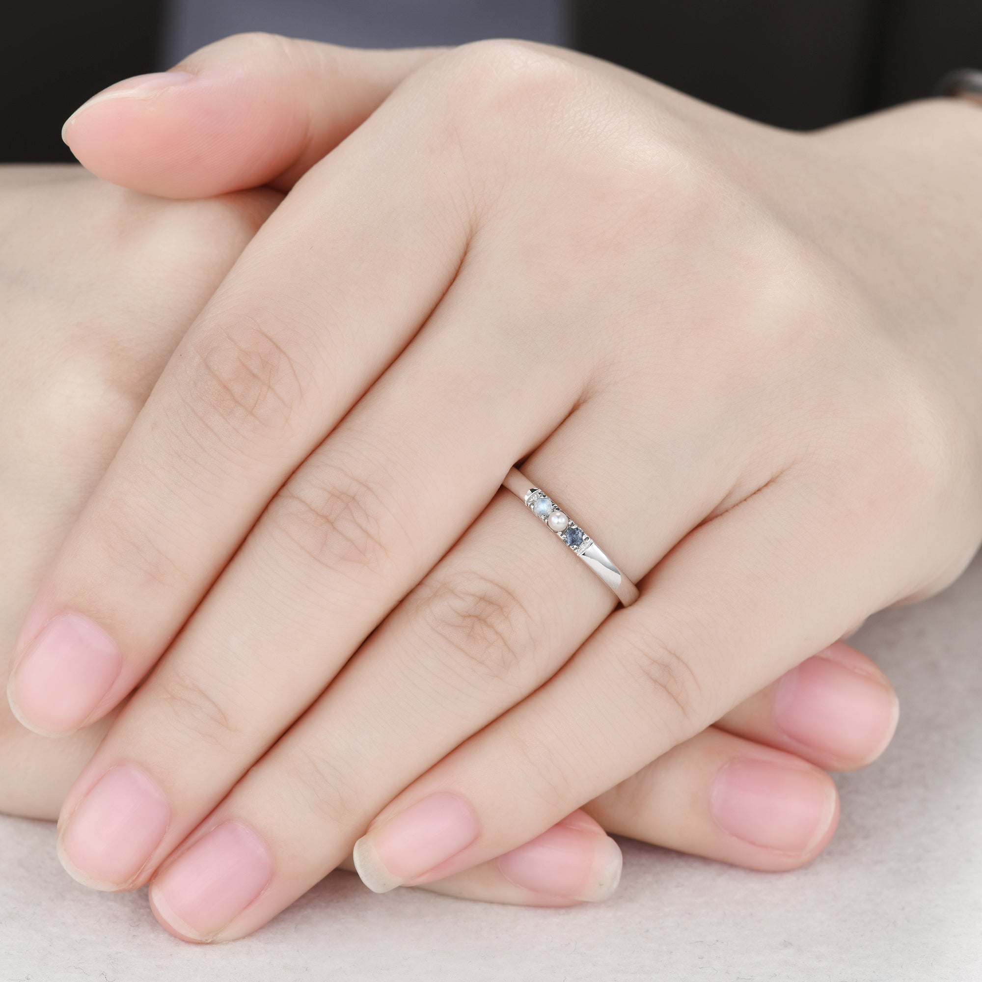 July Birthstone Ring - Elegant Pearl, Alexandrite & Moonstone Ring in Yellow Gold | Perfect Birthday Gift for Women, Anniversary & Special Occasions