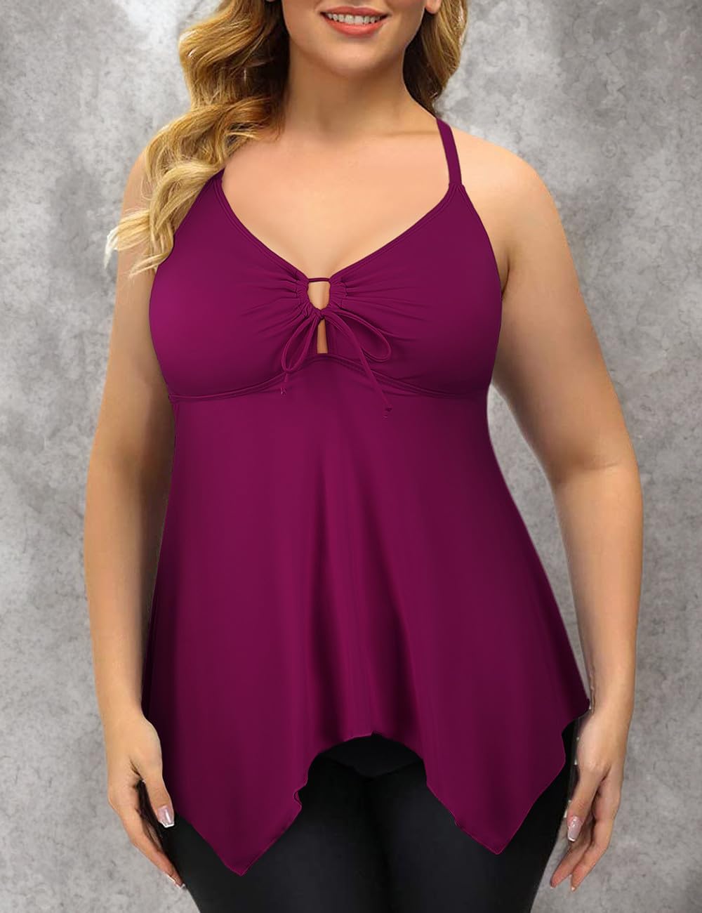Firpearl Women's Modest Flowy Crossback Tankini Swimsuits - Plus Size Bathing Suit Top for Beach, Pool & Summer Vacation | Comfortable Swimwear for Curvy Women