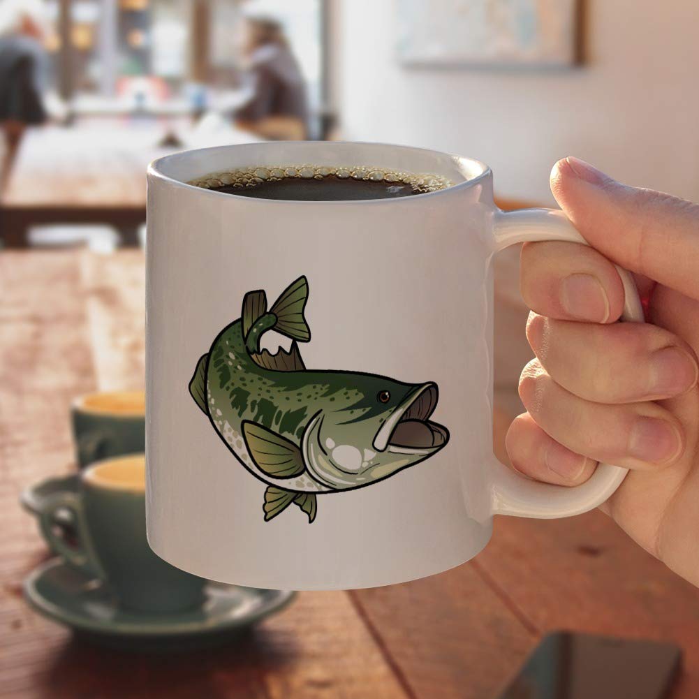 Bass Fish Swimming in River White Coffee Mug - Perfect for Fishing Enthusiasts & Nature Lovers
