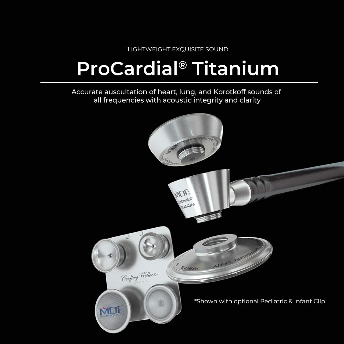 MDF Kaleidoscope ProCardial Cardiology Stethoscope - Lightweight Titanium Dual Head Stethoscope for Adults with Black Tube & Kaleidoscope Chestpiece (MDF797TKL11) - Ideal for Medical Professionals, Nurses, and Students in Clinical Practice