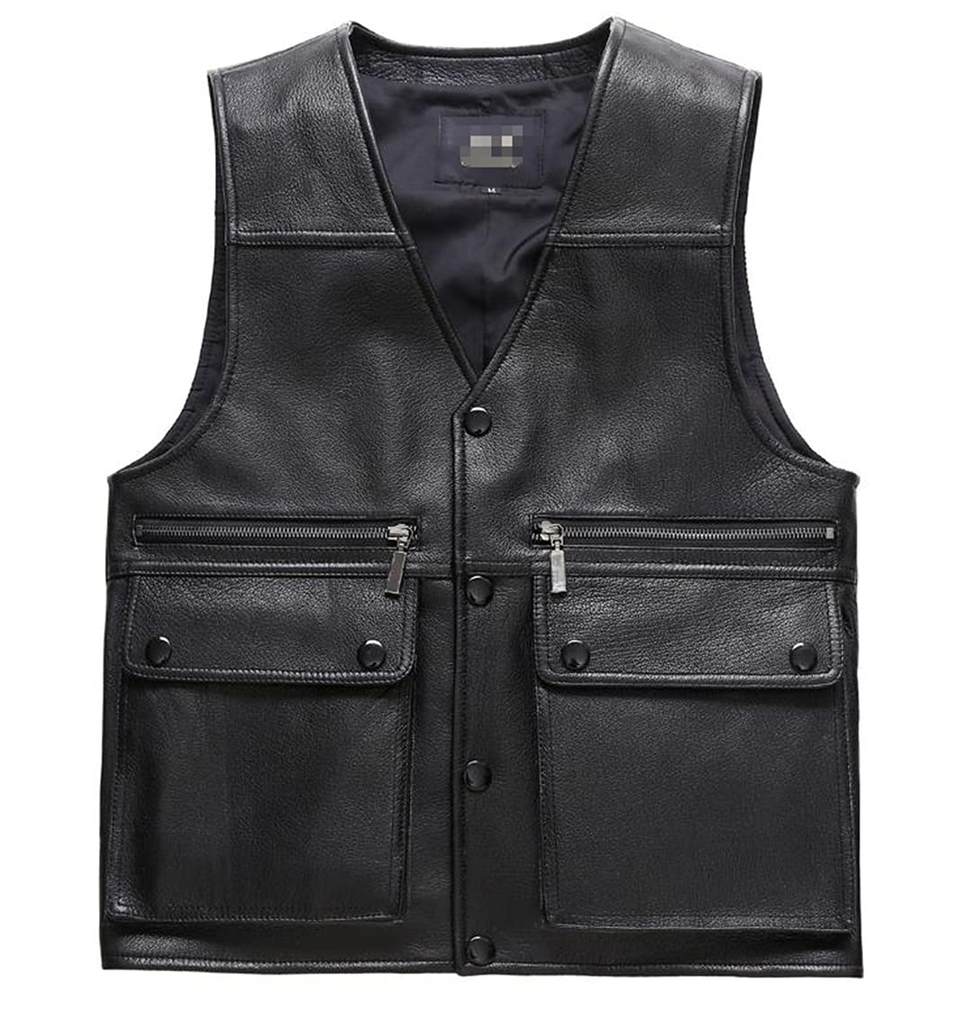 Men's Motorcycle Biker Leather Vest - Sleeveless Jacket with Multiple Pockets for Outdoor Riding & Casual Wear | Durable & Stylish Biker Gear for Harley Davidson & Cruiser Riders