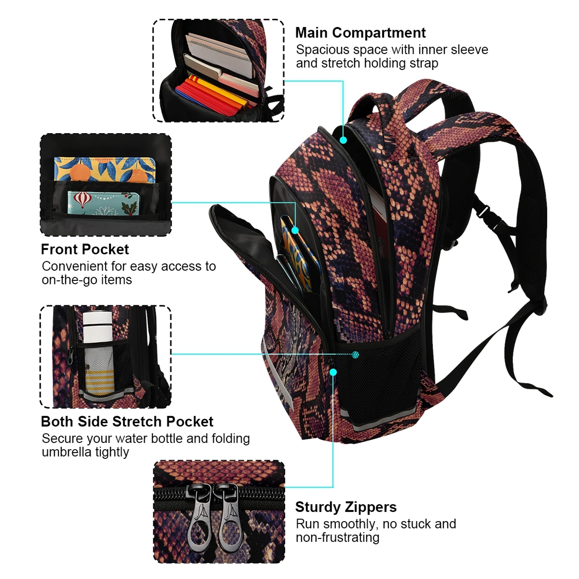 ALAZA Snake Print Animal Skin Backpack for Women & Men - Stylish Laptop Bag Fits 13, 14, 15.6 Inch Notebooks & Tablets - Perfect for School, Work & Travel