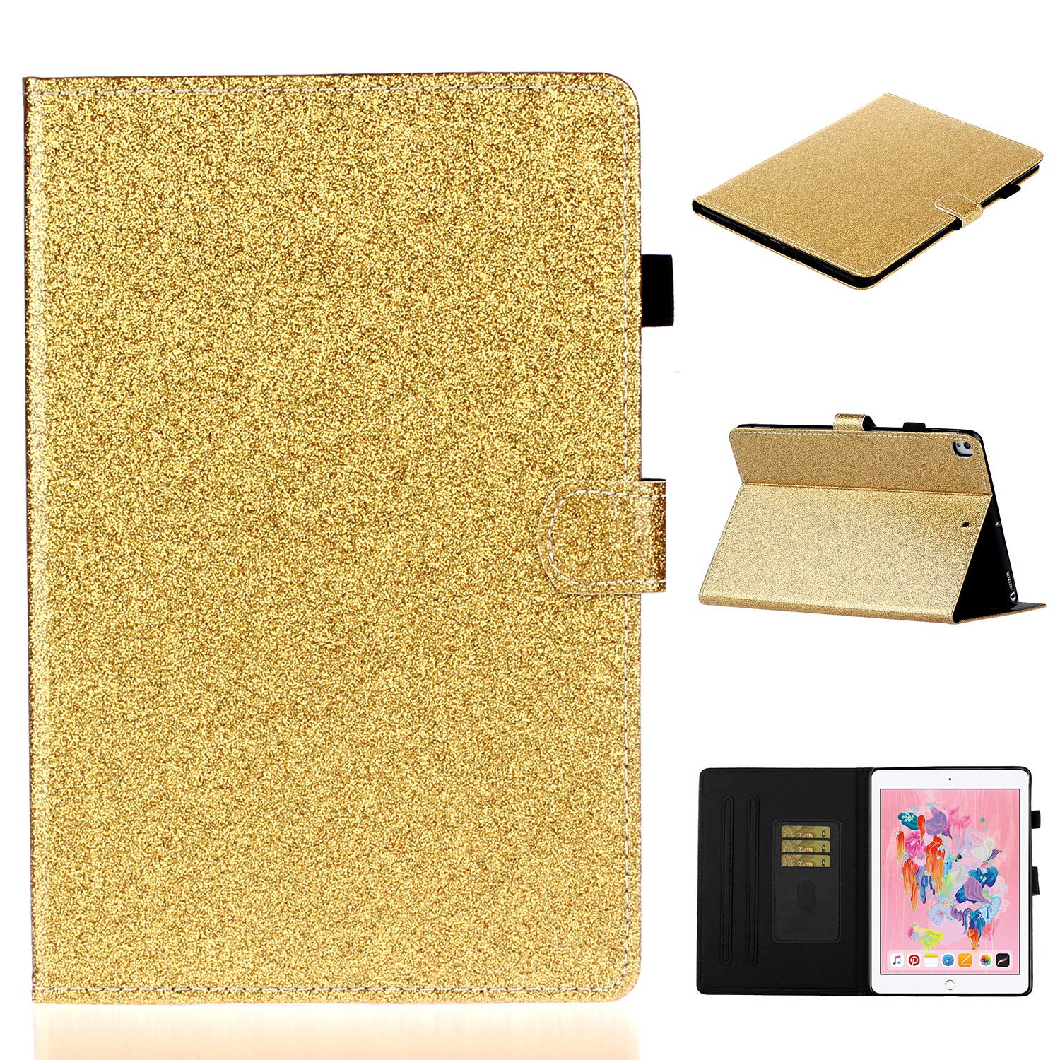 ULiking Slim PU Leather Smart Folio Case for iPad 10.2 (7th Gen 2019) - Auto Wake/Sleep, Magnetic Stand, Pencil Holder & Card Pockets | Shockproof Protective Cover for iPad 10.2 Inch in Gold | Perfect for Work, School & Travel