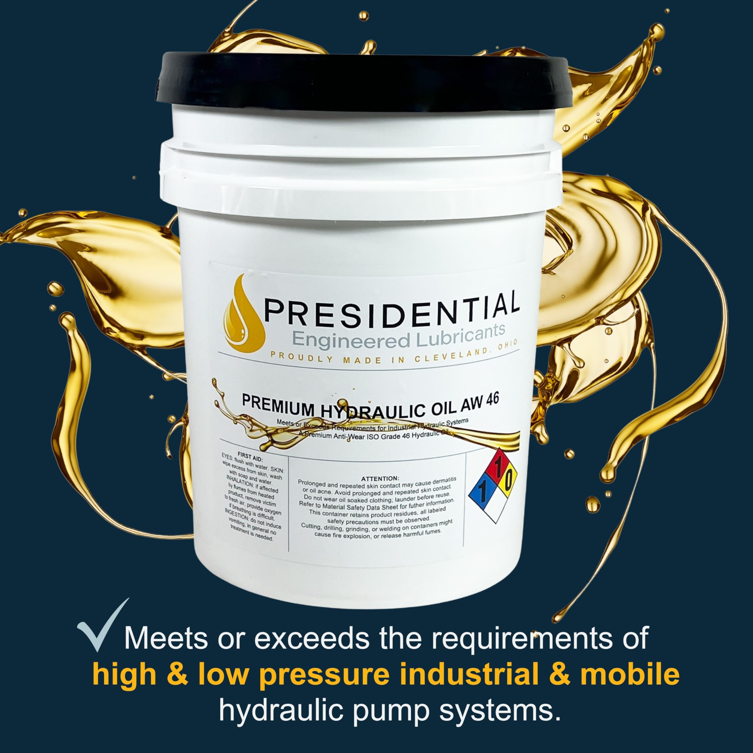 Premium ISO AW 46 Hydraulic Oil - 5 Gallon Pail - Anti-Wear, Anti-Foam & Rust Protection - Low Temperature Performance - Made in USA - Ideal for Heavy Machinery, Construction Equipment & Industrial Hydraulic Systems