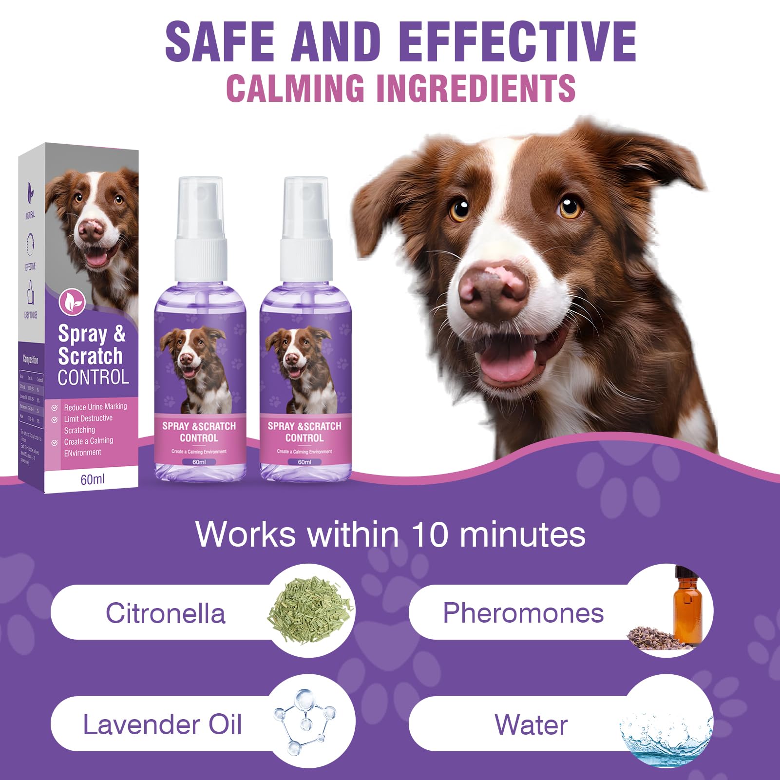 Dog Calming Spray 2-Pack – Pheromone Anxiety Relief for Small, Medium & Large Dogs | Stress Relief for Travel, Fireworks, Thunderstorms & New Environments | Soothes Pets During Vet Visits, Grooming & Separation
