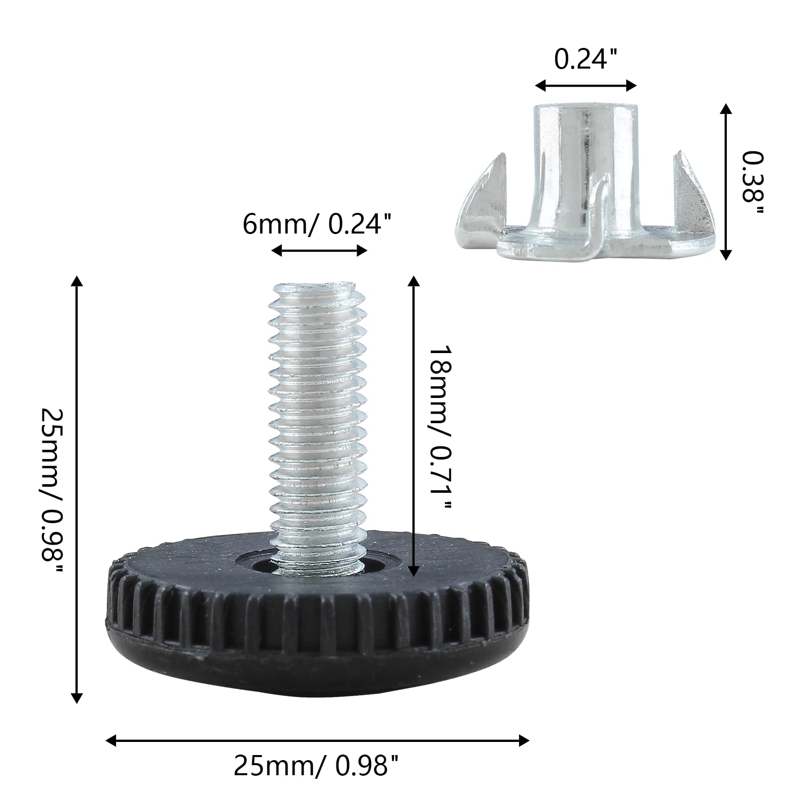 **Zorfeter 30 Pcs M6 Adjustable Leveling Feet with T-Nuts - Screw-On Furniture Levelers for Tables, Chairs & Patio Furniture (M6 x 18mm) - Perfect for Uneven Floors & Stability**