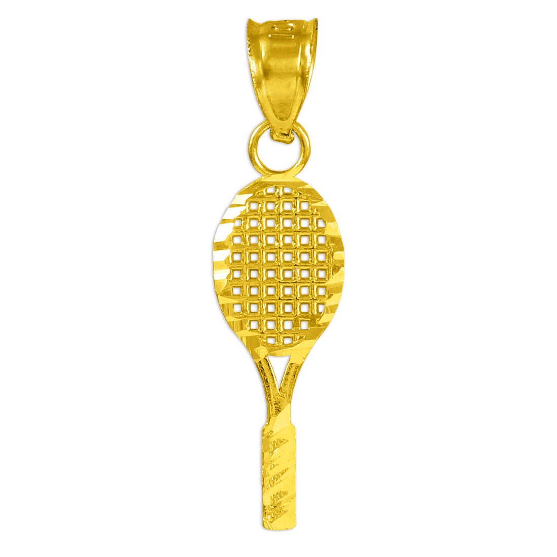 14K Yellow Gold Tennis Racquet Charm Pendant Necklace for Women - Elegant Sports Jewelry Gift for Tennis Lovers, Players & Coaches - Perfect for Matches, Training & Casual Wear