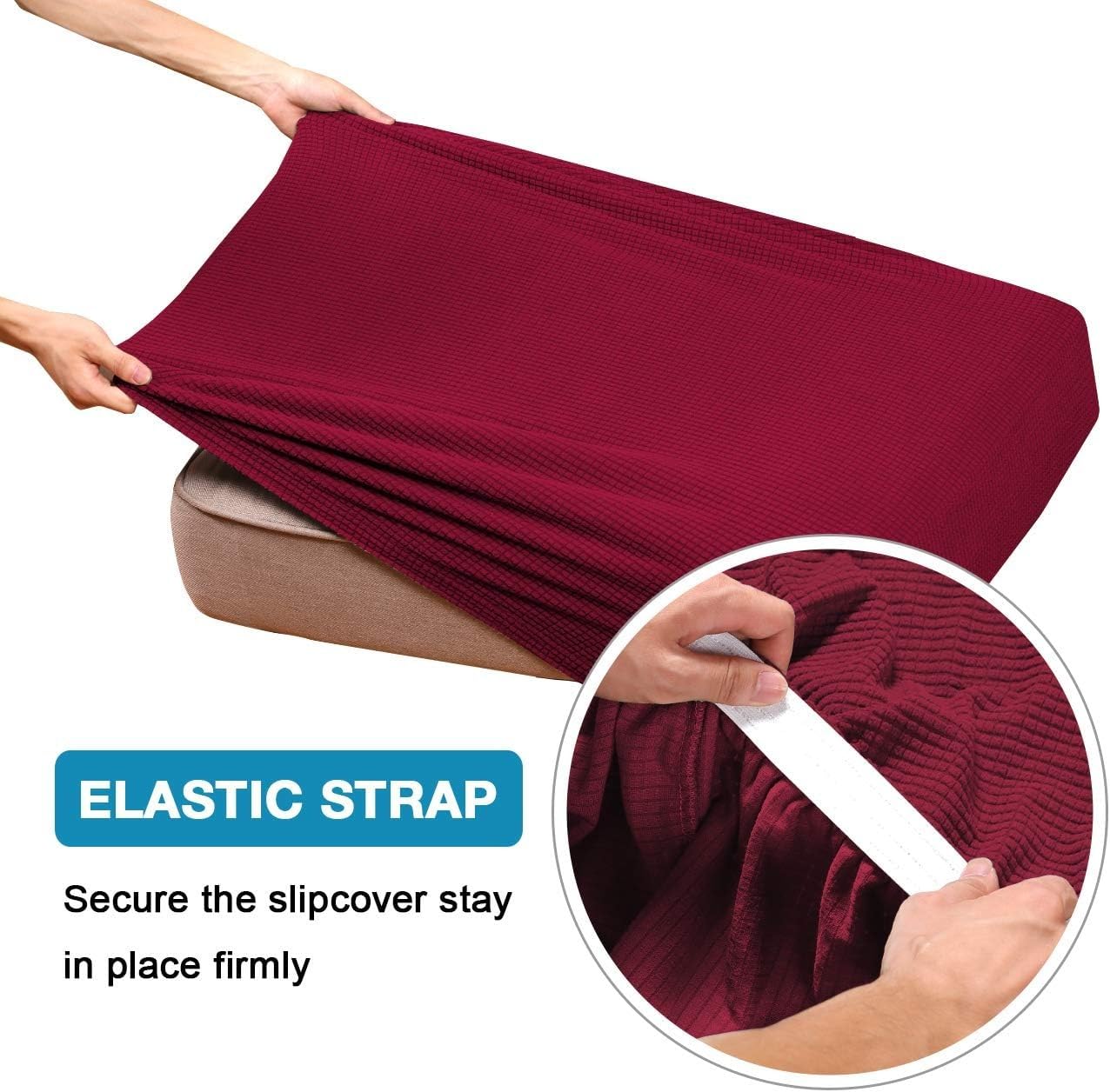 Flamingo P Stretch 2-Piece Sofa Slipcover Set - Washable Couch Covers for 2-Cushion Couches, Stretchable Furniture Protector in Wine Red - Perfect for Living Room, Family Room & Home Decor