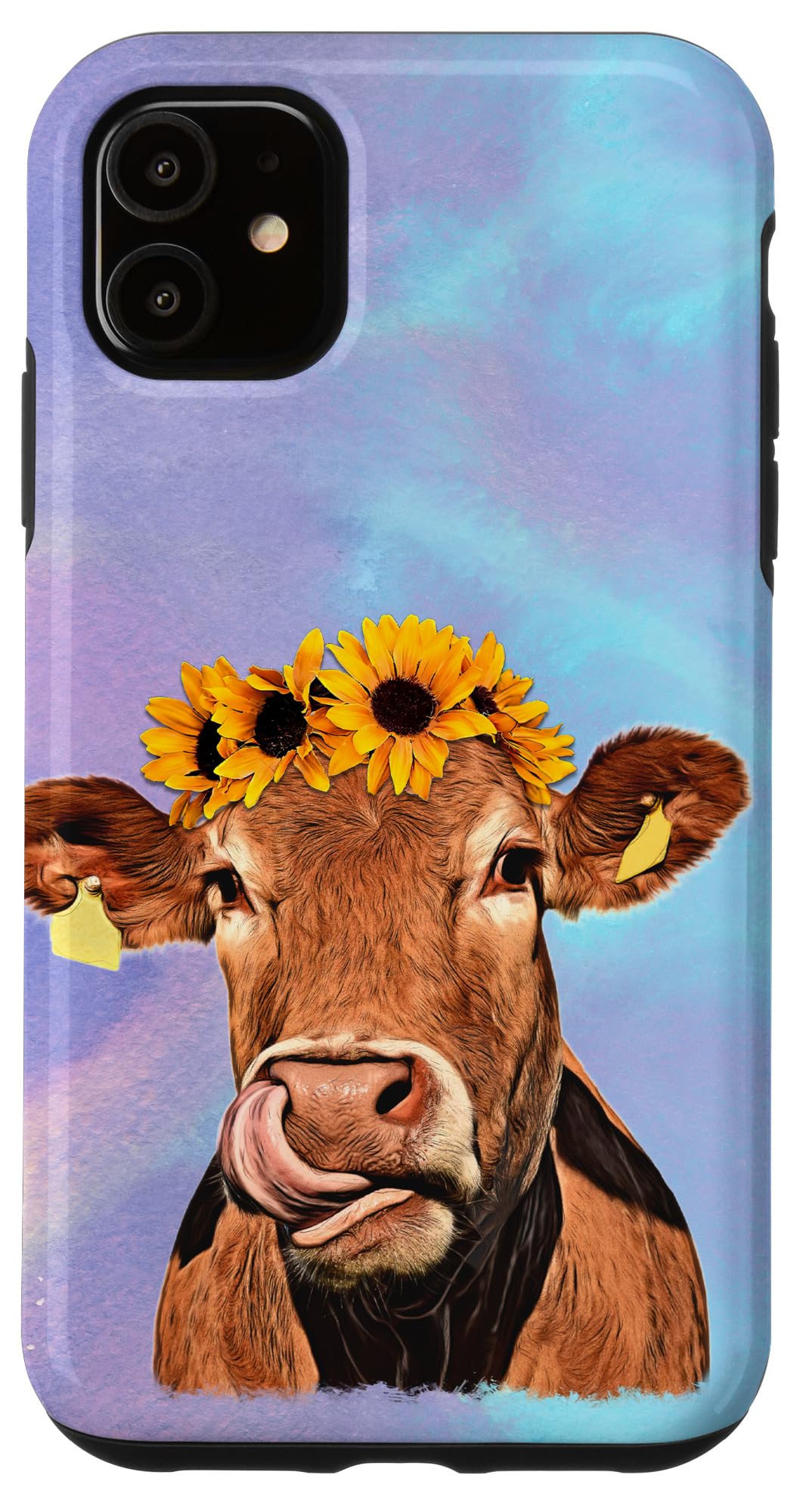 iPhone 11 Case - Watercolor Floral Sunflower Cow Design, Soft TPU Protective Cover for iPhone 11 (6.1 Inch) | Perfect for Country Living, Farmhouse Style & Nature Lovers