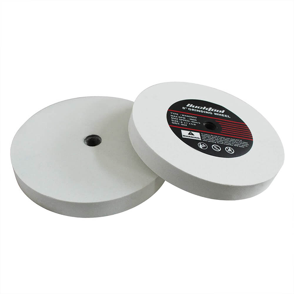 BUCKTOOL 8-Inch White Aluminum Oxide Grinding Wheel 80-120 Grit for Metal Polishing, Sharpening & Woodworking - Perfect for DIY Projects & Professional Workshops