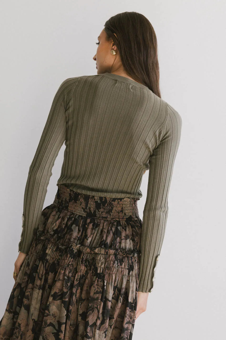 Lonnie Button Sleeve Sweater in Green | Women's Casual Knit Pullover | Perfect for Fall & Winter Layering