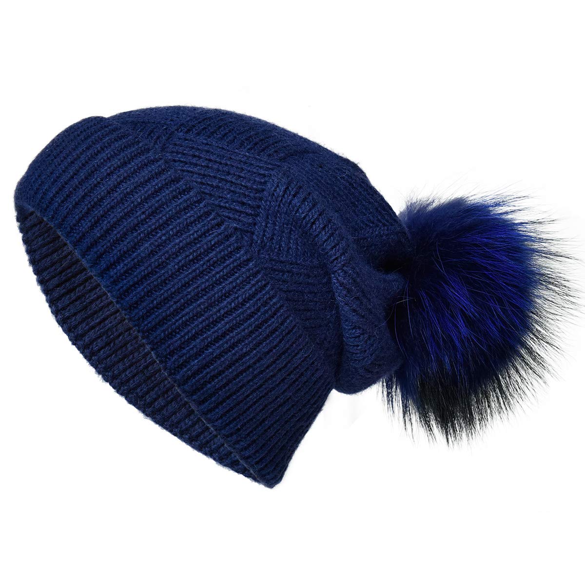 Women's Winter Fashion Hats - Cozy Fur Pom Pom Beanie with Knitted Cuff, Warm Wool Ski Cap for Cold Weather | Perfect for Skiing, Snowboarding & Outdoor Activities