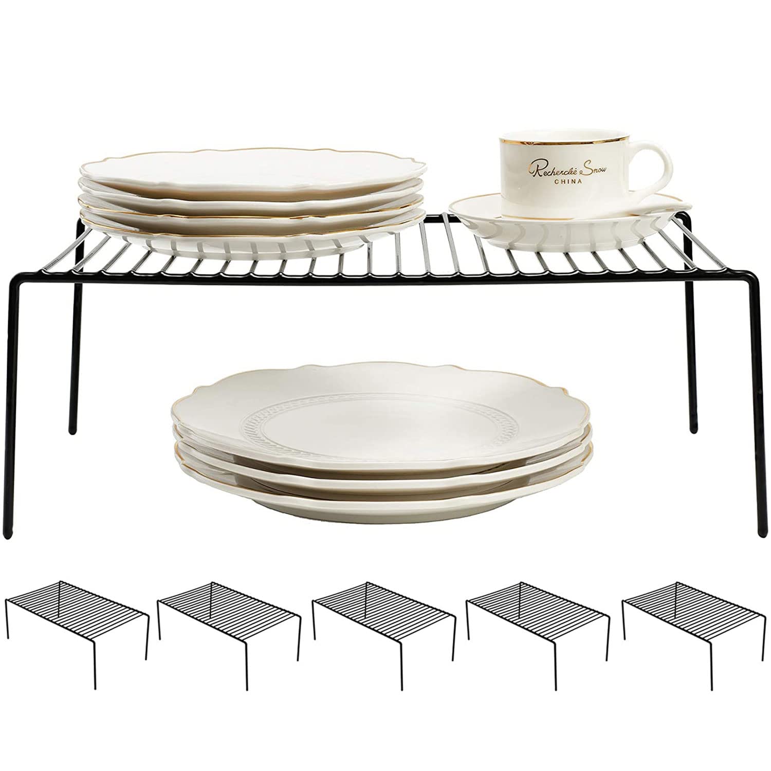 ARCCI 6-Pack Medium Kitchen Cabinet Organizer Shelf (13 x 9.4 Inch) - Rustproof Metal Wire Pantry Storage Racks for Plates, Dishes & Kitchenware - Perfect for Cabinets, Freezers, Countertops & Cupboards - Space-Saving Home Organization Solution for Kitchen, Pantry & Bathroom Storage