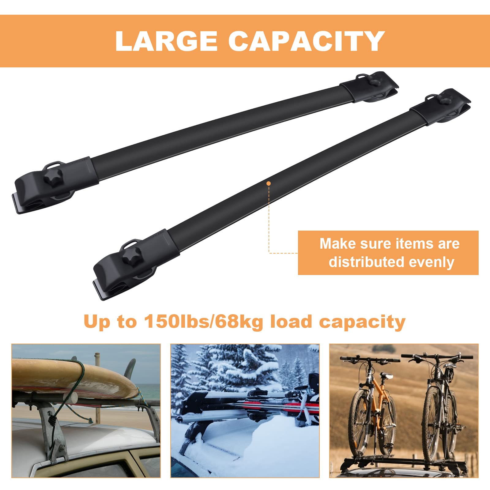 FINDAUTO Universal Black Roof Rack Cross Bars for Toyota Sienna 2011-2020 - Heavy Duty 150lbs Capacity for Kayak, Canoe, Cargo Carrier, Luggage & Outdoor Gear (2-Pack) - Perfect for Camping, Road Trips & Adventure Travel