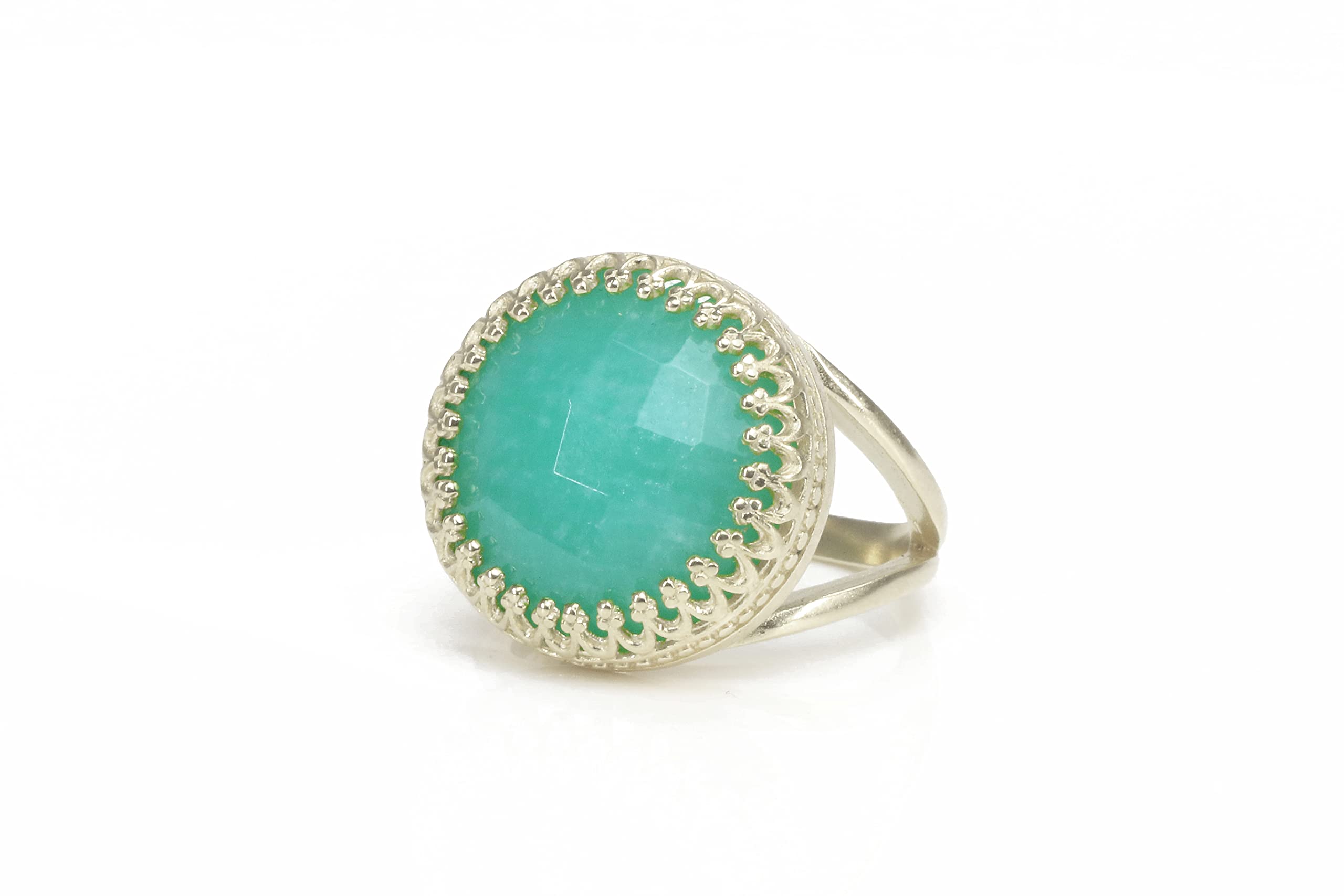 16mm Round Amazonite Ring in 14k Gold - Handmade Artisan Jewelry for Women - Elegant Statement Ring for Everyday Wear, Special Occasions & Gift Giving