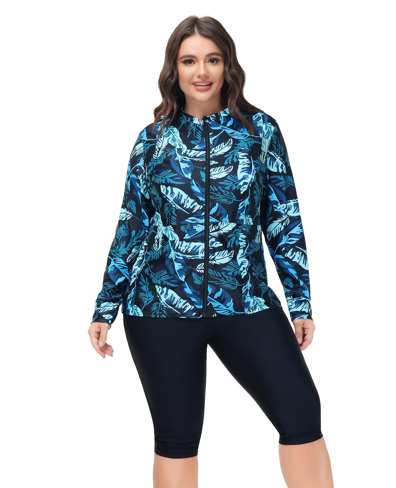 Hanna Nikole Women's 3-Piece Plus Size Rash Guard Swimwear Set - UPF 50+ Sun Protection, Long Sleeve Surfing & Swimming Suits for Beach, Pool & Water Sports