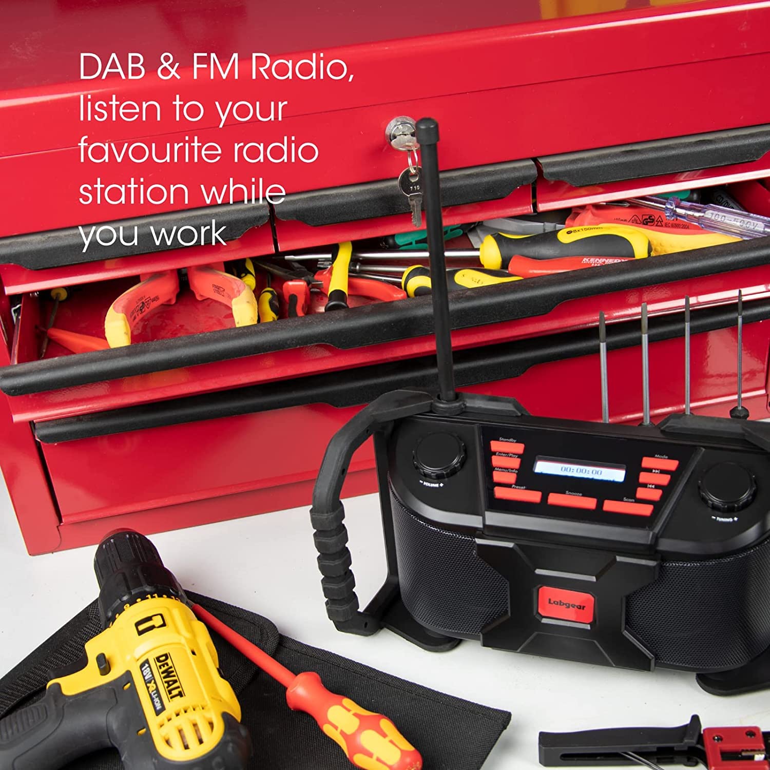 Labgear Rugged Water-Resistant Bluetooth Speaker with DAB/DAB+ & FM Radio | Portable Digital Radio with Stereo Sound, Large LED Display & USB Charging | Perfect for Construction Sites, Camping & Outdoor Adventures