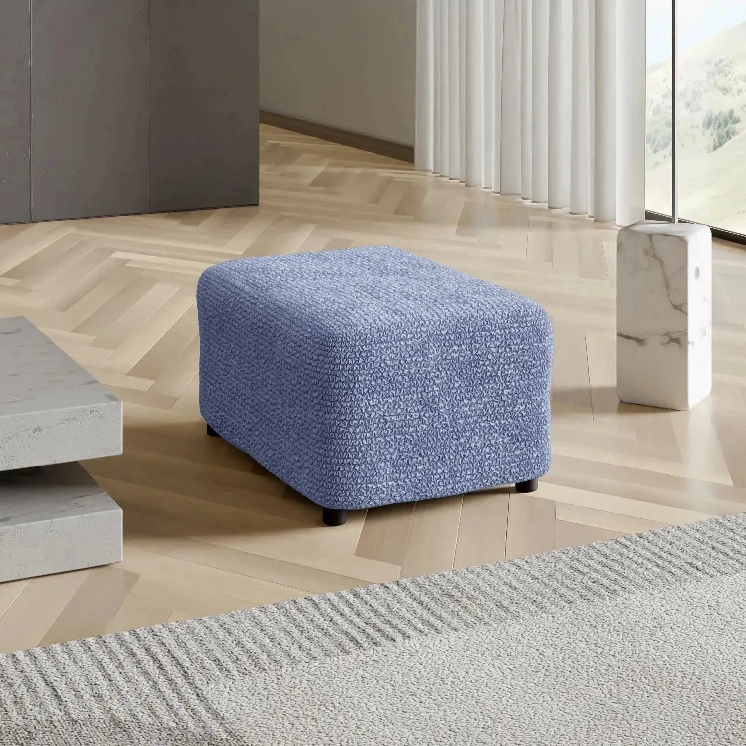 Microfiber Ottoman Slipcover Medium Size - Stretchable Furniture Cover for Living Room, Bedroom & Office - Easy to Clean & Durable Home Decor