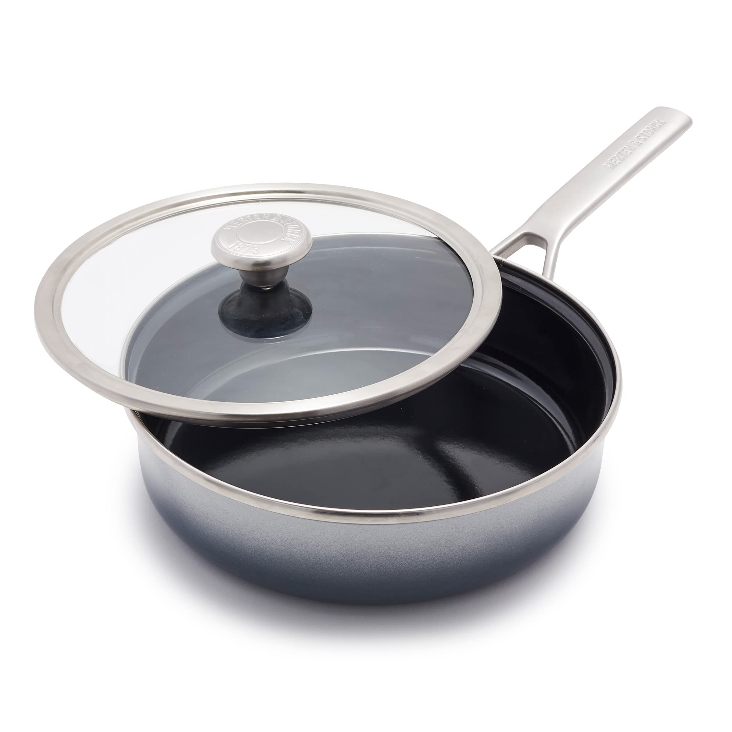 Premium Merten & Storck 3QT Saute Pan with Lid - European Crafted Steel Core Enameled Cookware | Induction Compatible, PFAS & PTFE Free, Dishwasher & Oven Safe (Cloud Grey) | Perfect for Sautéing, Frying & Slow Cooking