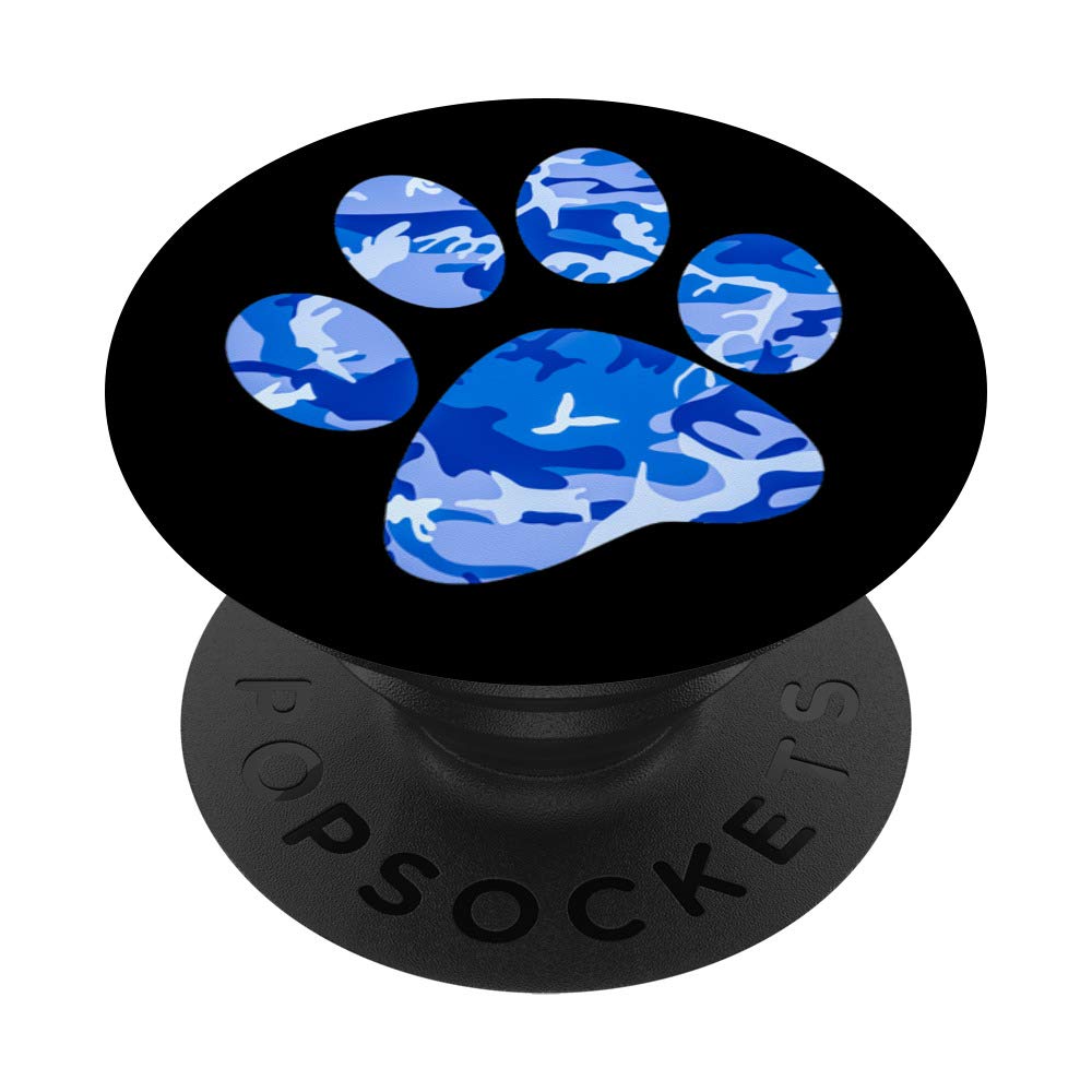 Blue Camouflage Paw Print Dog Lover PopSockets - Phone Grip & Stand for iPhone, Samsung, Tablets - Perfect for Pet Owners, Outdoor Adventures & Daily Use