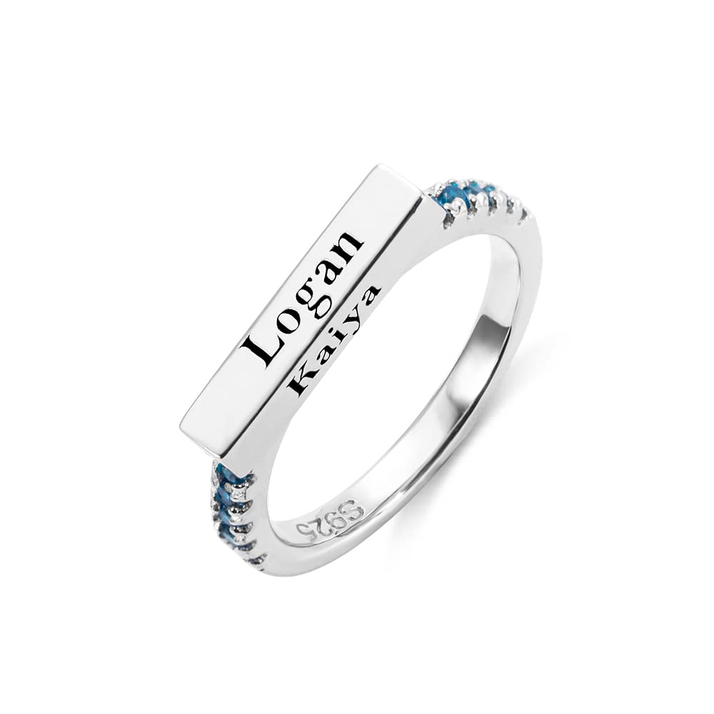 Custom Stackable Bar Ring for Women - 925 Sterling Silver Personalized Engraved Initial/Year/Name Rings with Birthstone | Anniversary, Birthday, Mother's Day Gift for Her, Mom, Daughter & Girlfriends | Perfect for Stacking, Layering & Everyday Wear