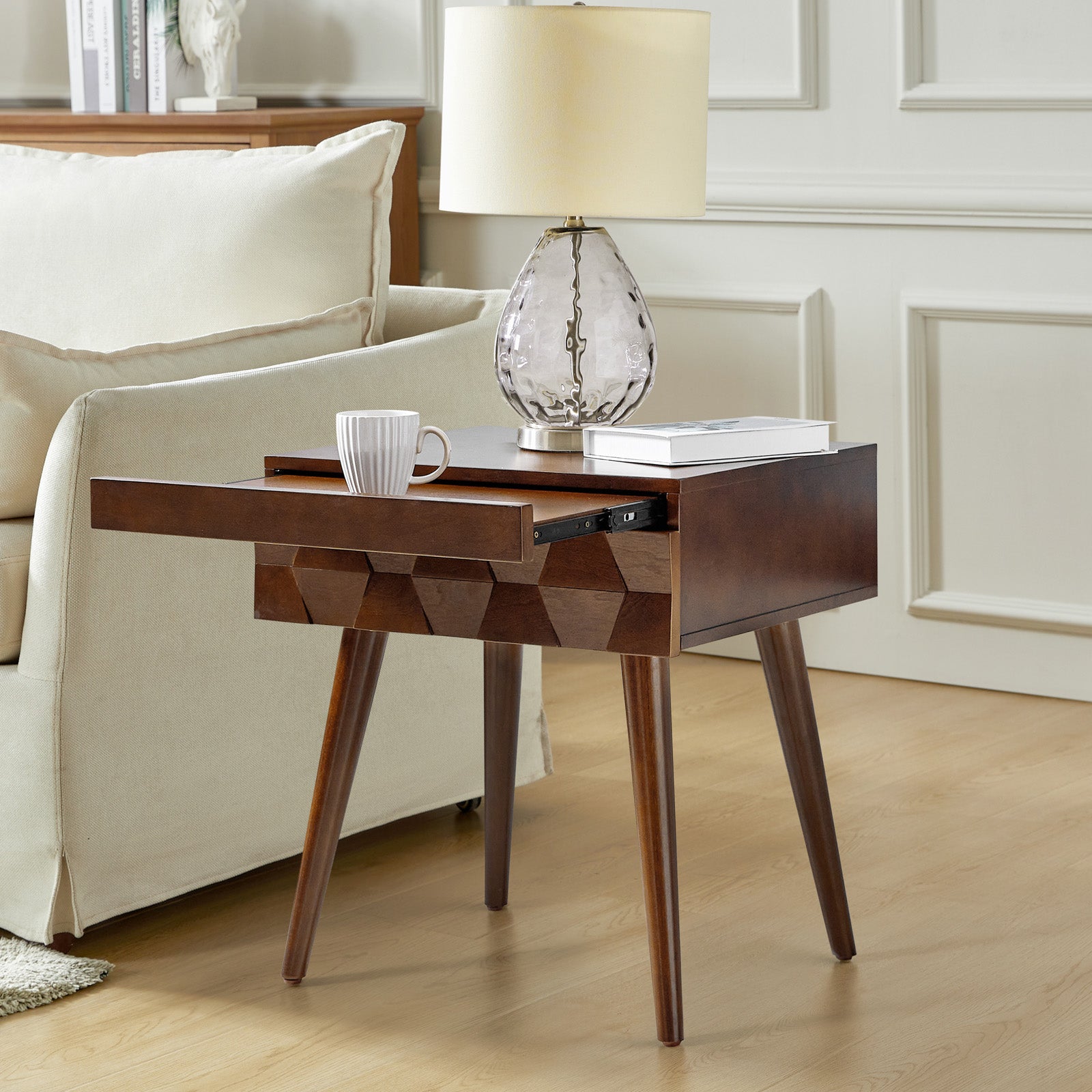 Vivian Mid-Century Modern Nightstand with USB Charging Station - Wooden Bedside Table with Drawer & Shelf - Perfect for Bedroom, Living Room, or Guest Room - Fast Charging & Stylish Storage Solution