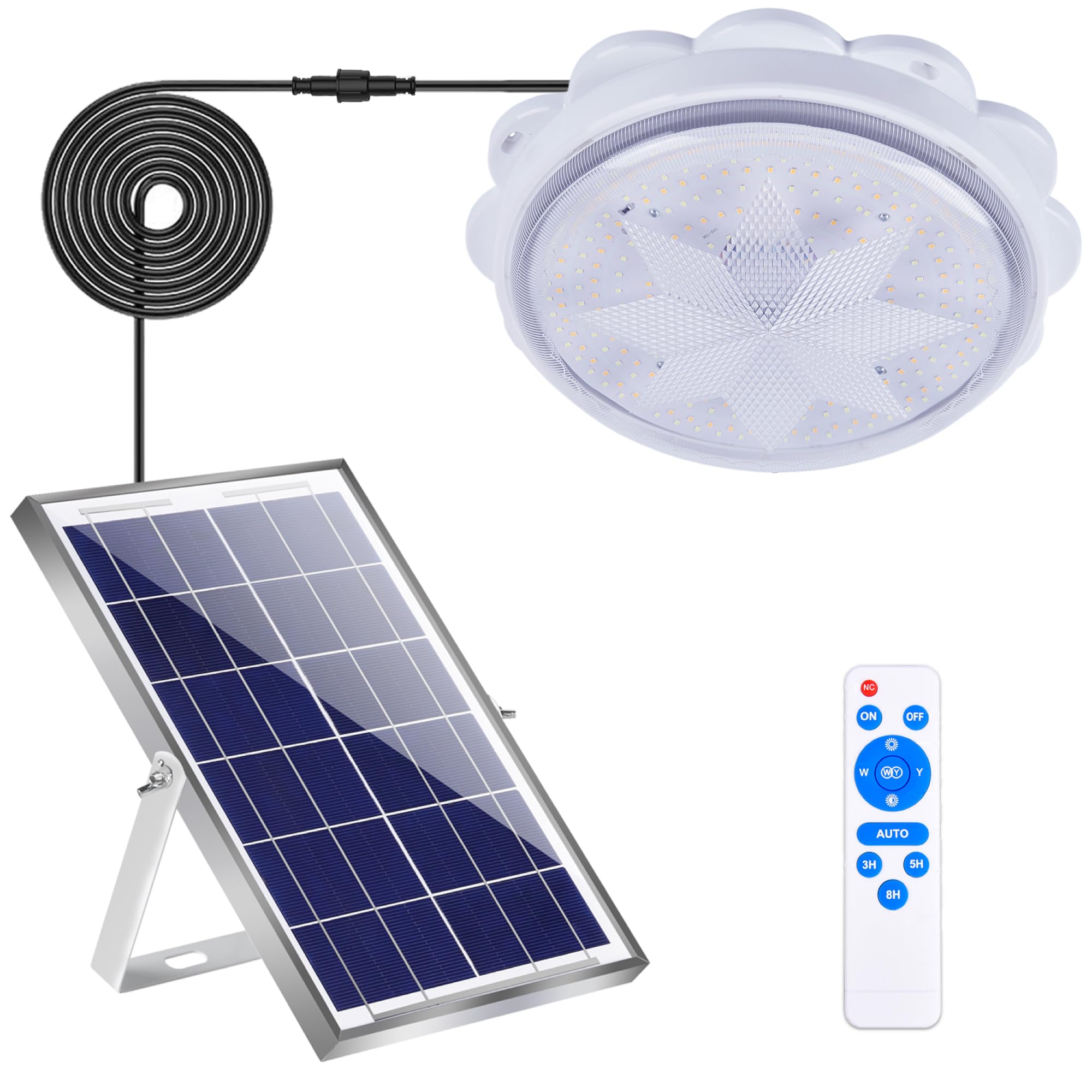 Solar Powered Indoor & Outdoor Ceiling Lights with Remote Control - Dusk to Dawn Sensor, Timer & 3 Color Options for Home, Shed, Porch, Gazebo Lighting | Energy Efficient Solar Lights for Patio, Garden & Backyard Decor