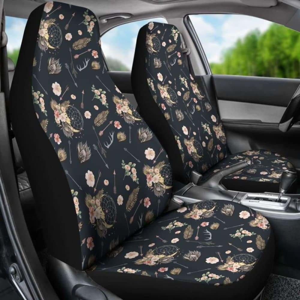 Stylish Black Boho Pattern Car Seat Covers - Universal Fit for Cars, SUVs & Trucks - Perfect for Road Trips, Daily Commutes & Interior Protection