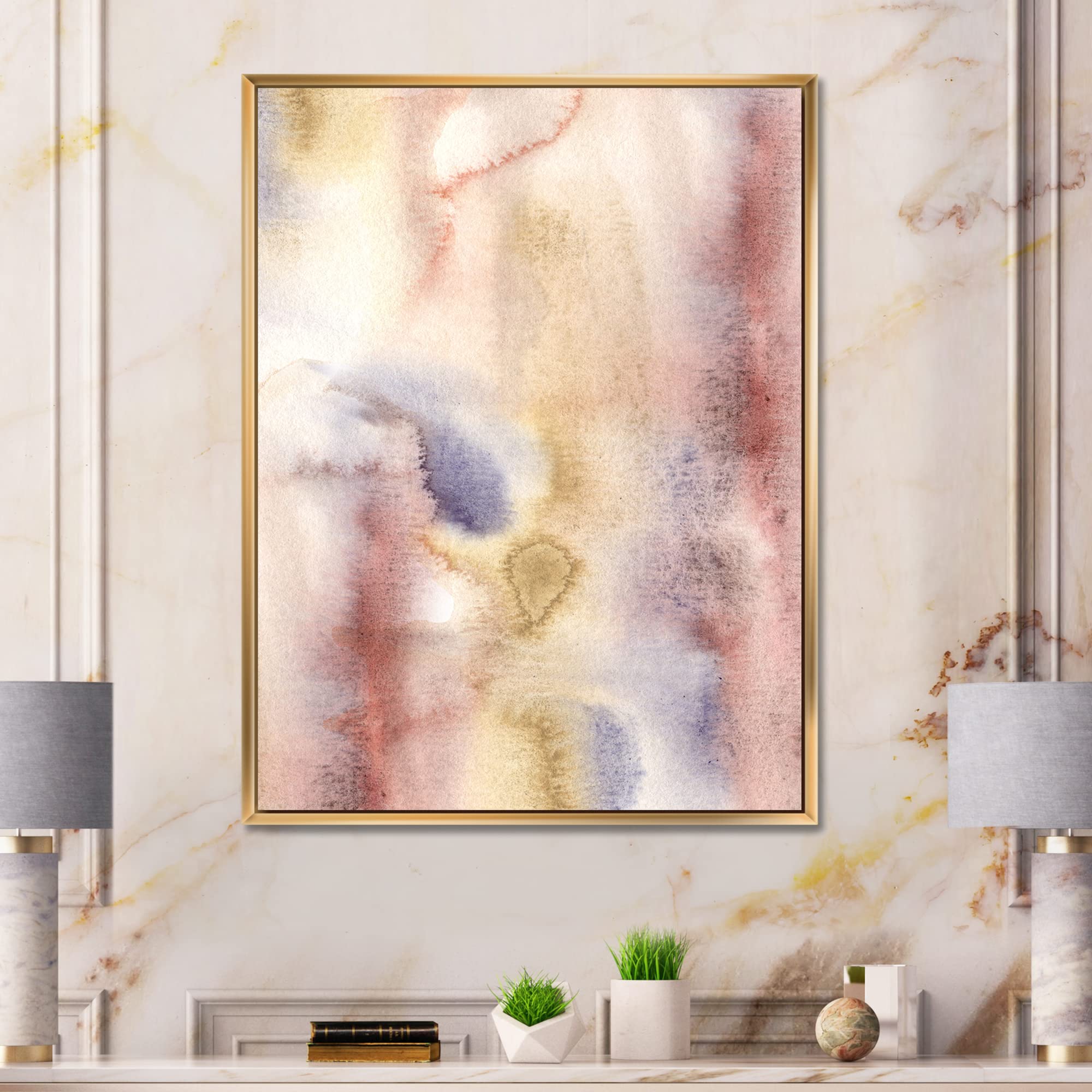 Pastel Abstract Canvas Wall Art with Dark Blue, Pink & Yellow Spots - Modern Framed Print for Living Room, Bedroom & Office Decor