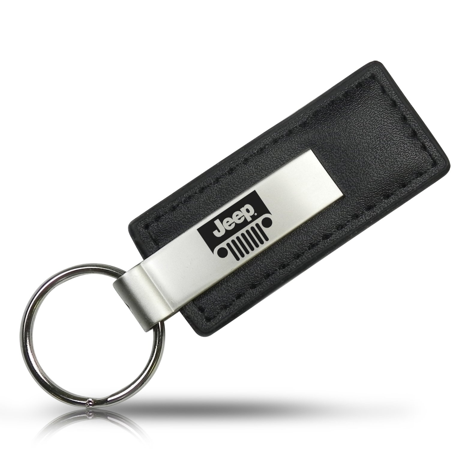 Premium Black Rectangular Leather Key Chain for Jeep - Durable & Stylish Car Accessories for Everyday Use & Gifting