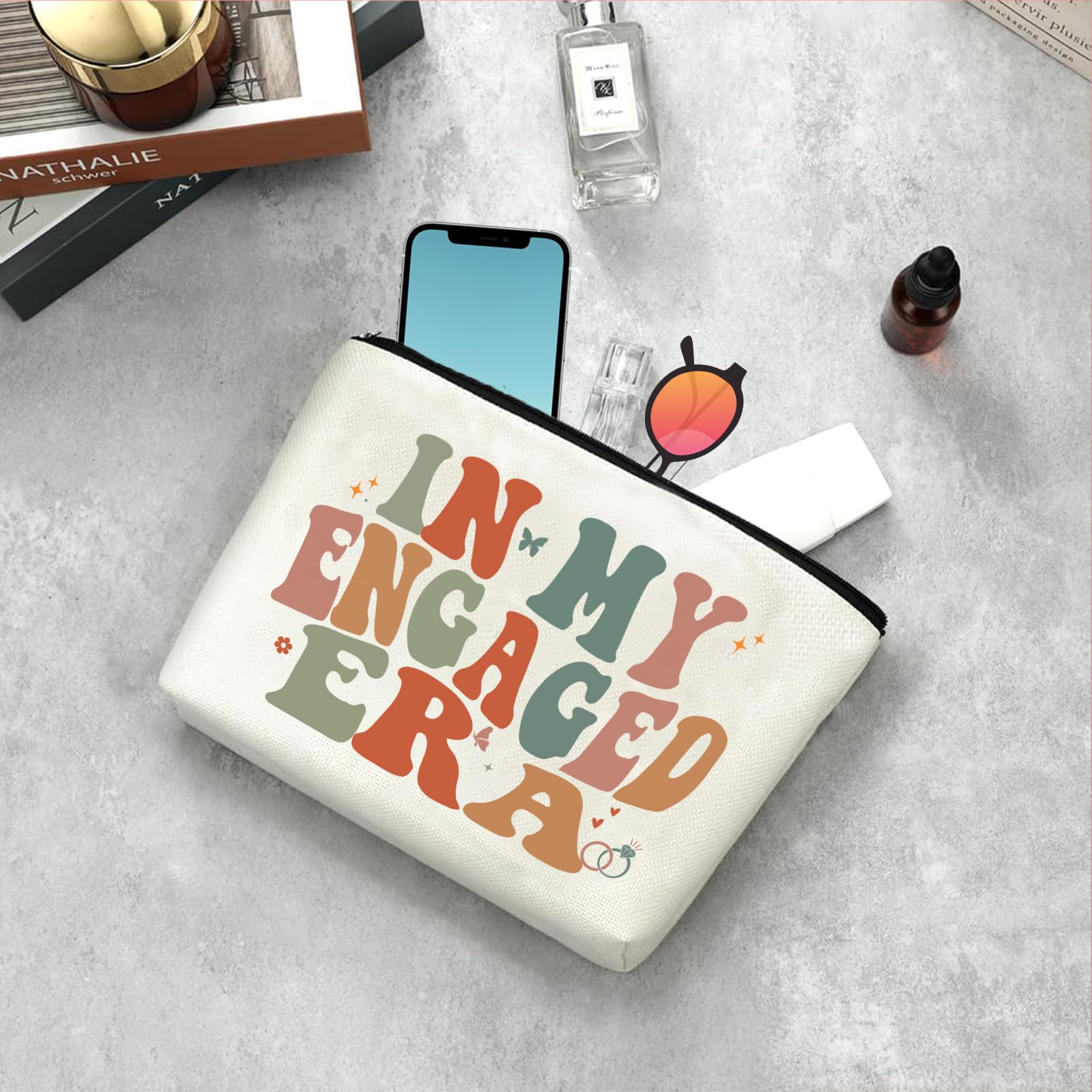 IN MY ENGAGED ERA Makeup Bag - Bridal Shower Gift for Bride, Bachelorette Party Essentials, Taylor Swift Inspired Cosmetic Travel Pouch with Zipper - Perfect for Wedding Prep, Honeymoon & Girls Trips