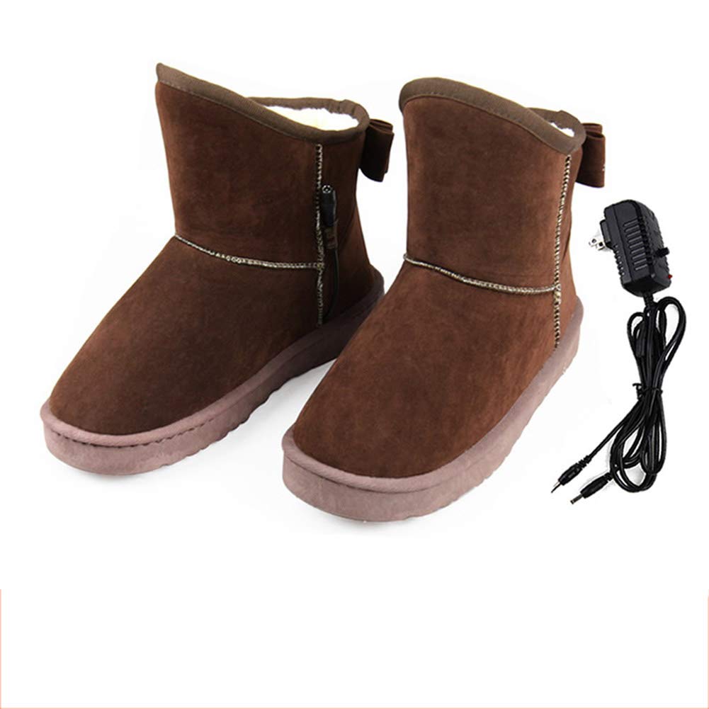 USB Rechargeable Electric Heated Slippers - Soft Plush Winter Foot Warmers for Women & Men, Couple Matching Heated Shoes for Indoor/Outdoor Use, Cold Relief & Comfort - Coffee Color (30) - Perfect for Home, Office & Winter Travel