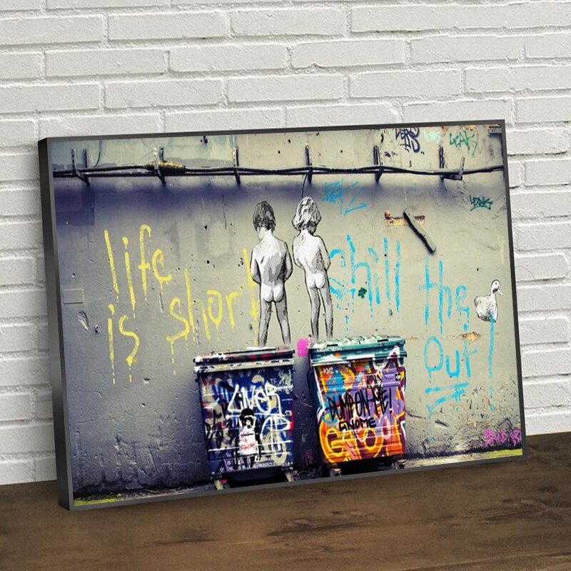 Banksy Life Is Short Canvas Wall Art Print - Minimalist Street Art Poster for Home & Office Decor - Perfect for Living Room, Bedroom & Gifts