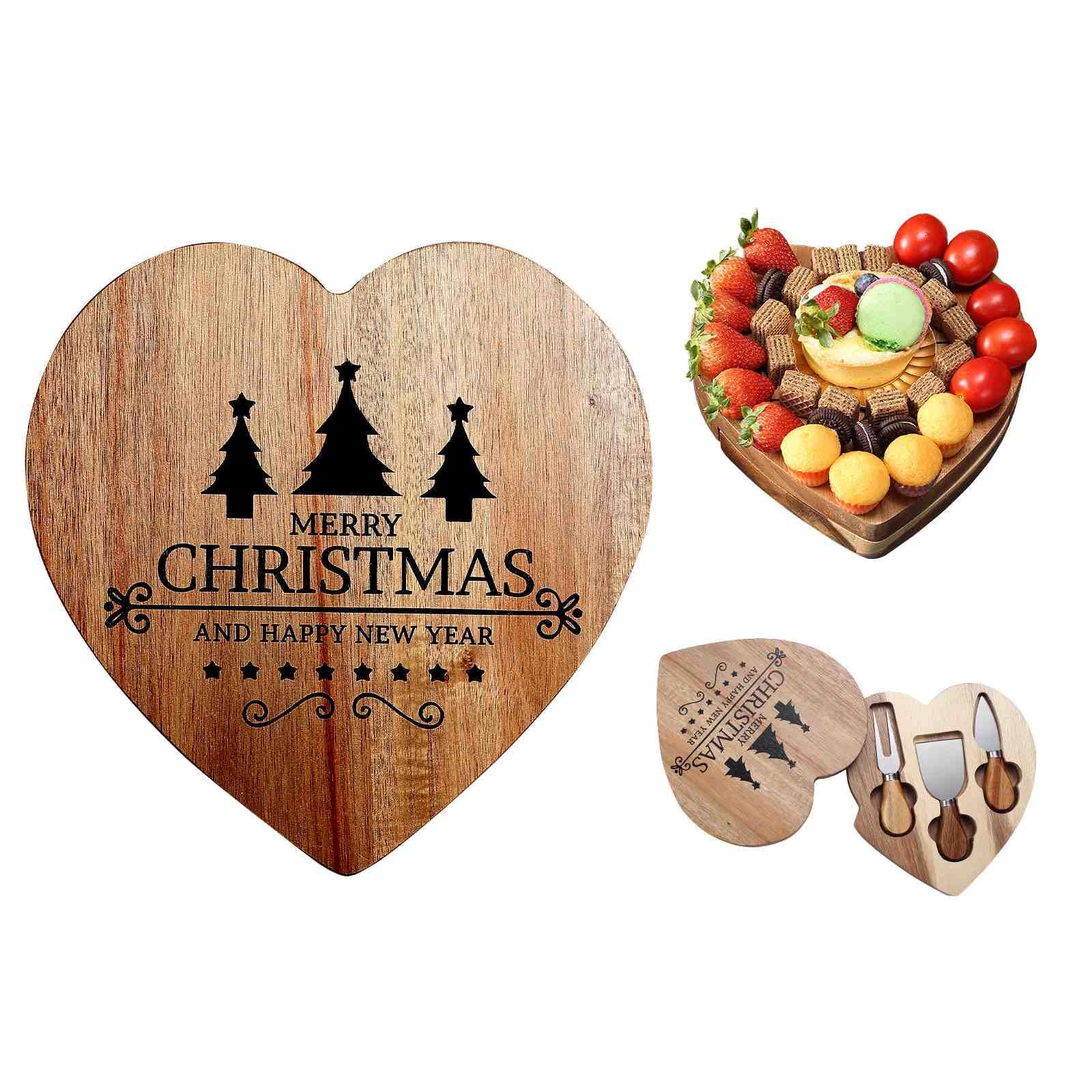 Premium Wooden Cheese Board Set with 3 Stainless Steel Knives - Charcuterie Serving Tray for Entertaining, Cheese Platter with Utensils - Perfect Gift for Christmas, Wedding, Thanksgiving (Ideal for Wine Parties, Holiday Gatherings & Charcuterie Displays)