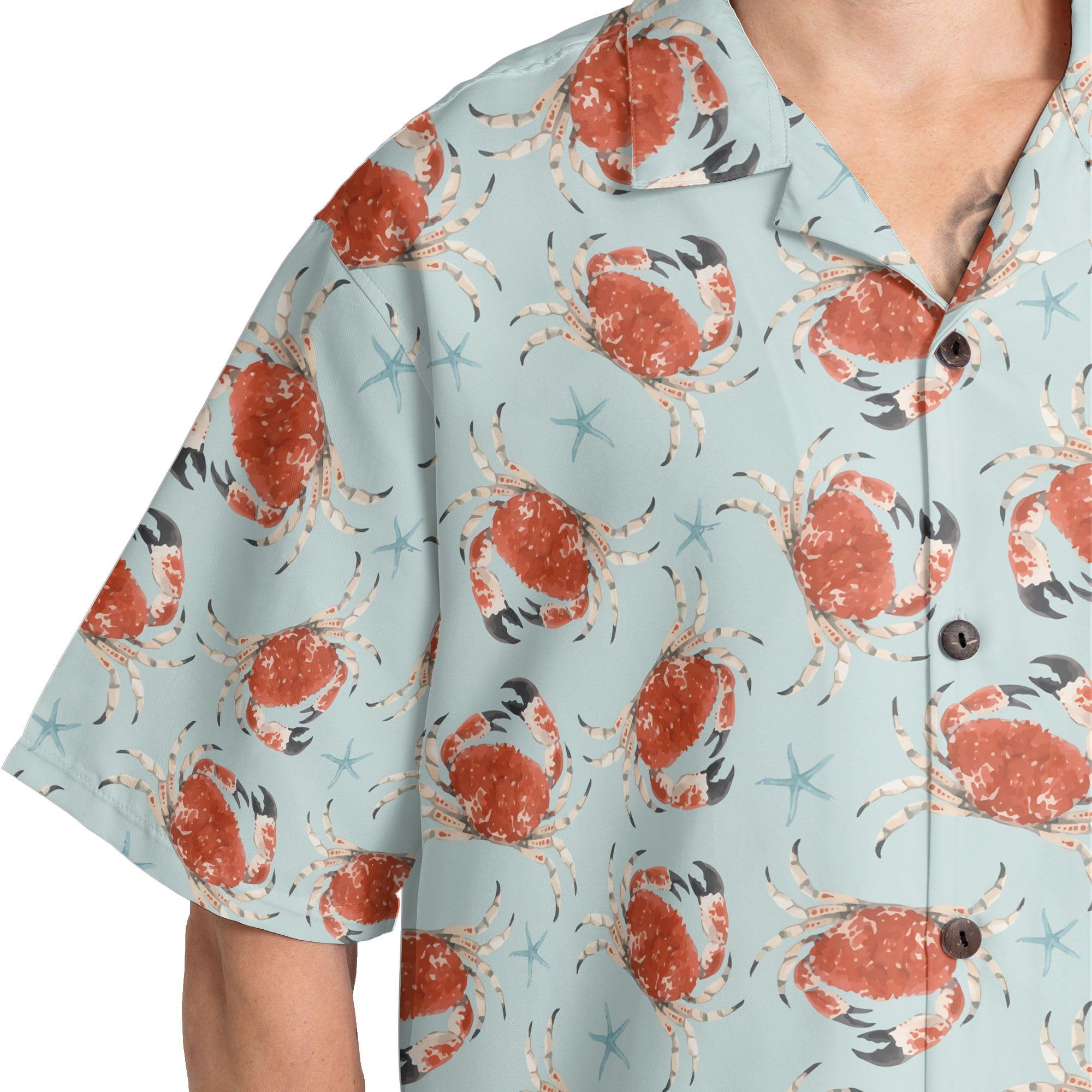 HYPERFAVOR Crab Hawaiian Shirts for Men & Women - Short Sleeve Button Down Crab Print Shirt - Perfect Gift for Crab Lovers - Ideal for Beach Parties, Summer Vacations & Tropical Getaways