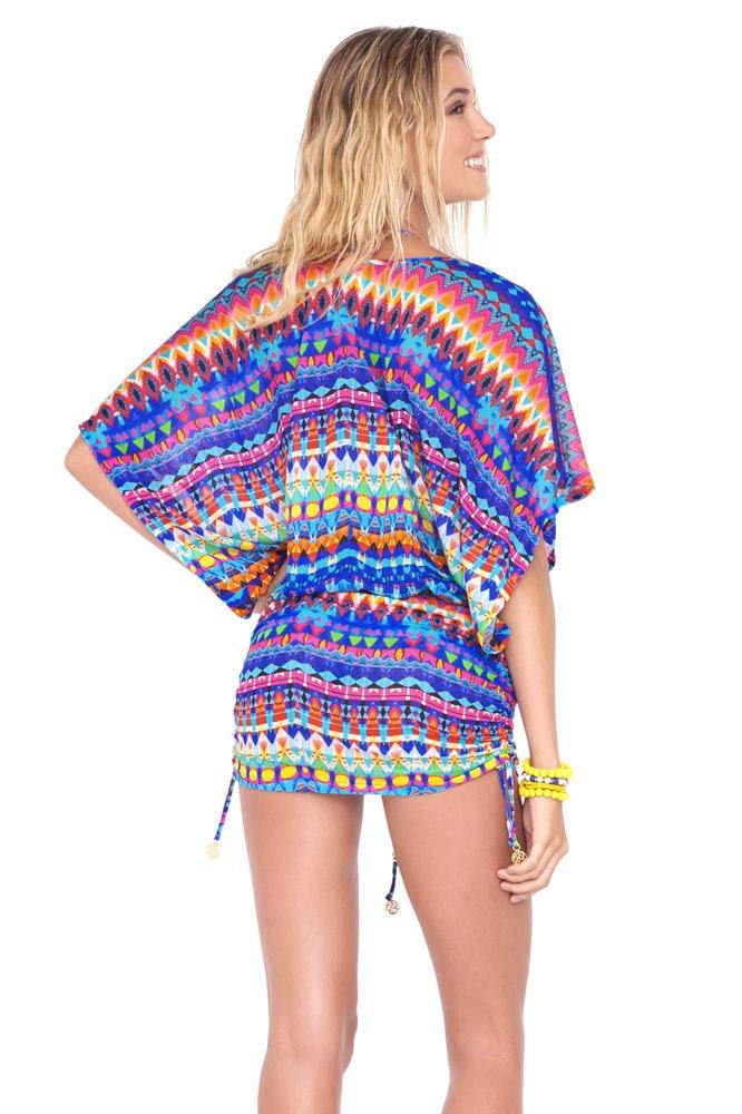 Luli Fama Tribal Beach Cabana V Neck Dress for Women - Flowy Summer Maxi Dress with Bohemian Print, S/Multicolor - Perfect for Beach Vacations, Pool Parties & Tropical Getaways