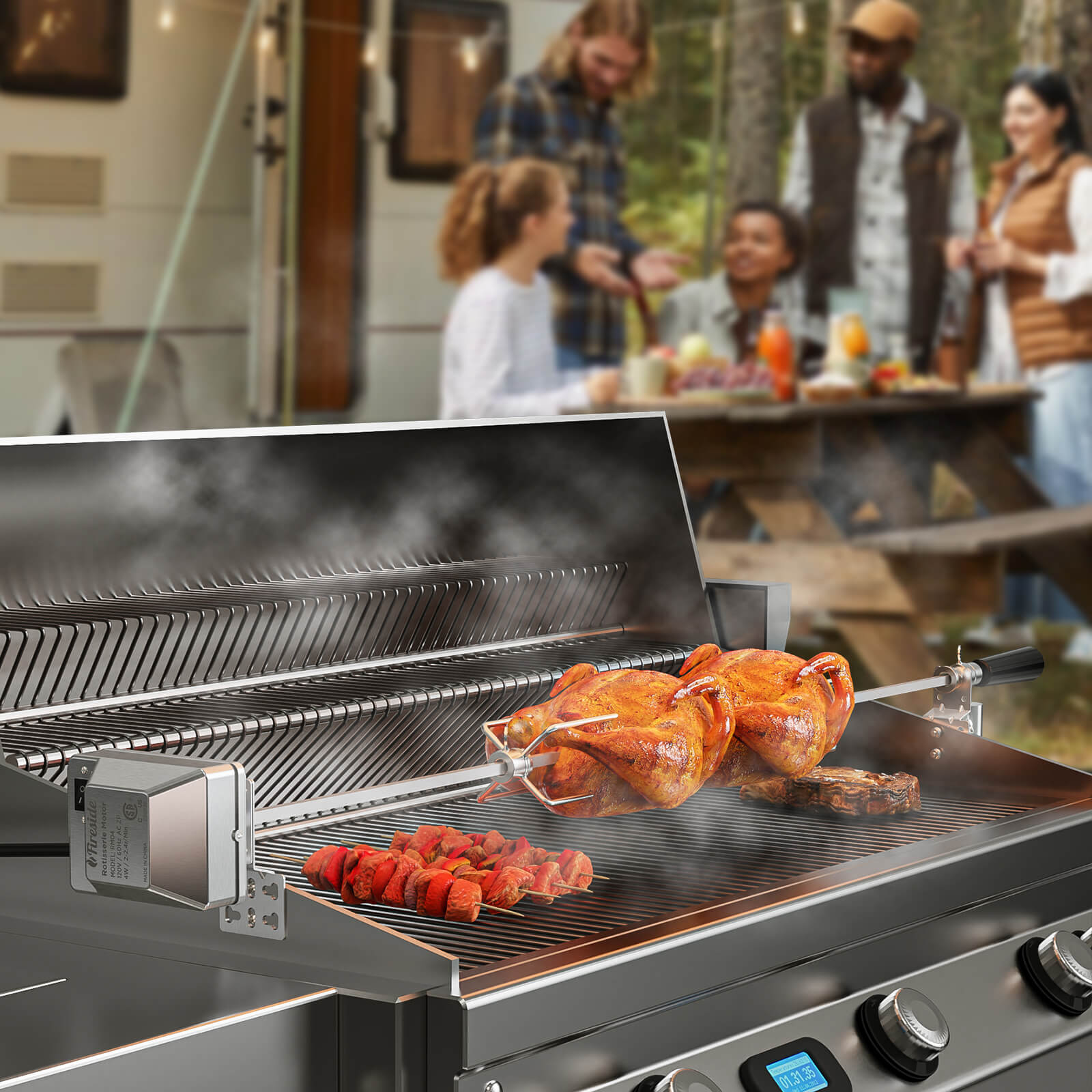 Premium Stainless Steel Rotisserie Kit for Gas Grills - Fits Cookbox up to 39 Inches | Perfect for Backyard BBQs, Rotisserie Chicken & Turkey Roasting