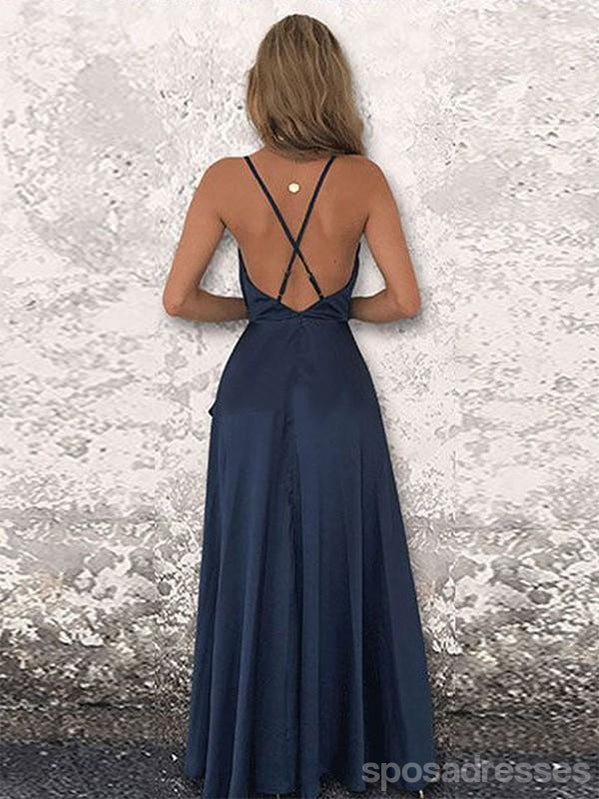 Elegant Navy Blue A-Line Spaghetti Strap High Slit Long Prom Dress - Formal Evening Gown for Homecoming, Ball & Special Occasions
