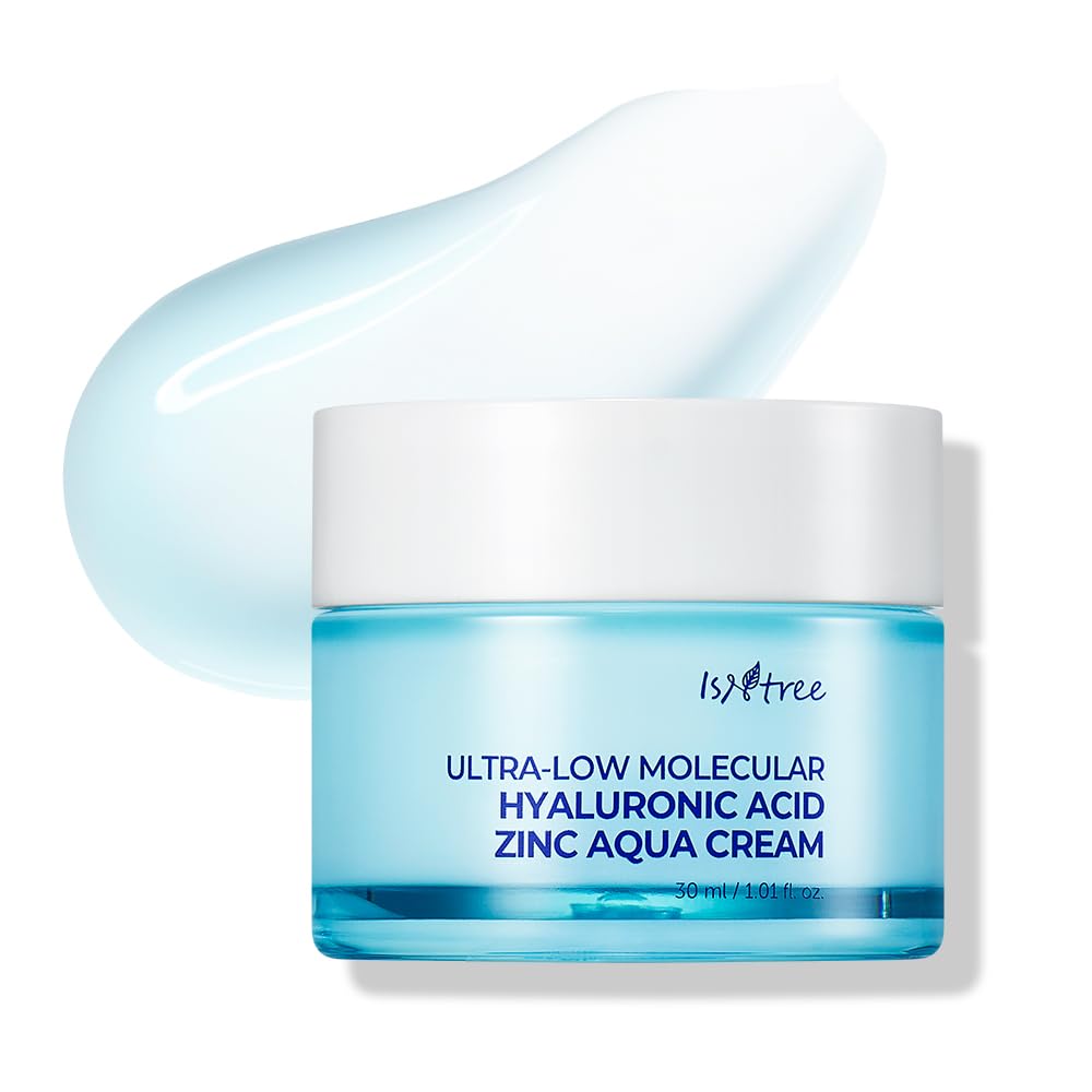 IsNtree Ultra-Low Molecular Hyaluronic Acid Zinc Aqua Cream 30ml - Korean Hydrating Face Moisturizer for Dry Skin with Cooling Effect | Pore Care & Deep Moisture | Perfect for Daily Skincare Routine & Post-Sun Soothing