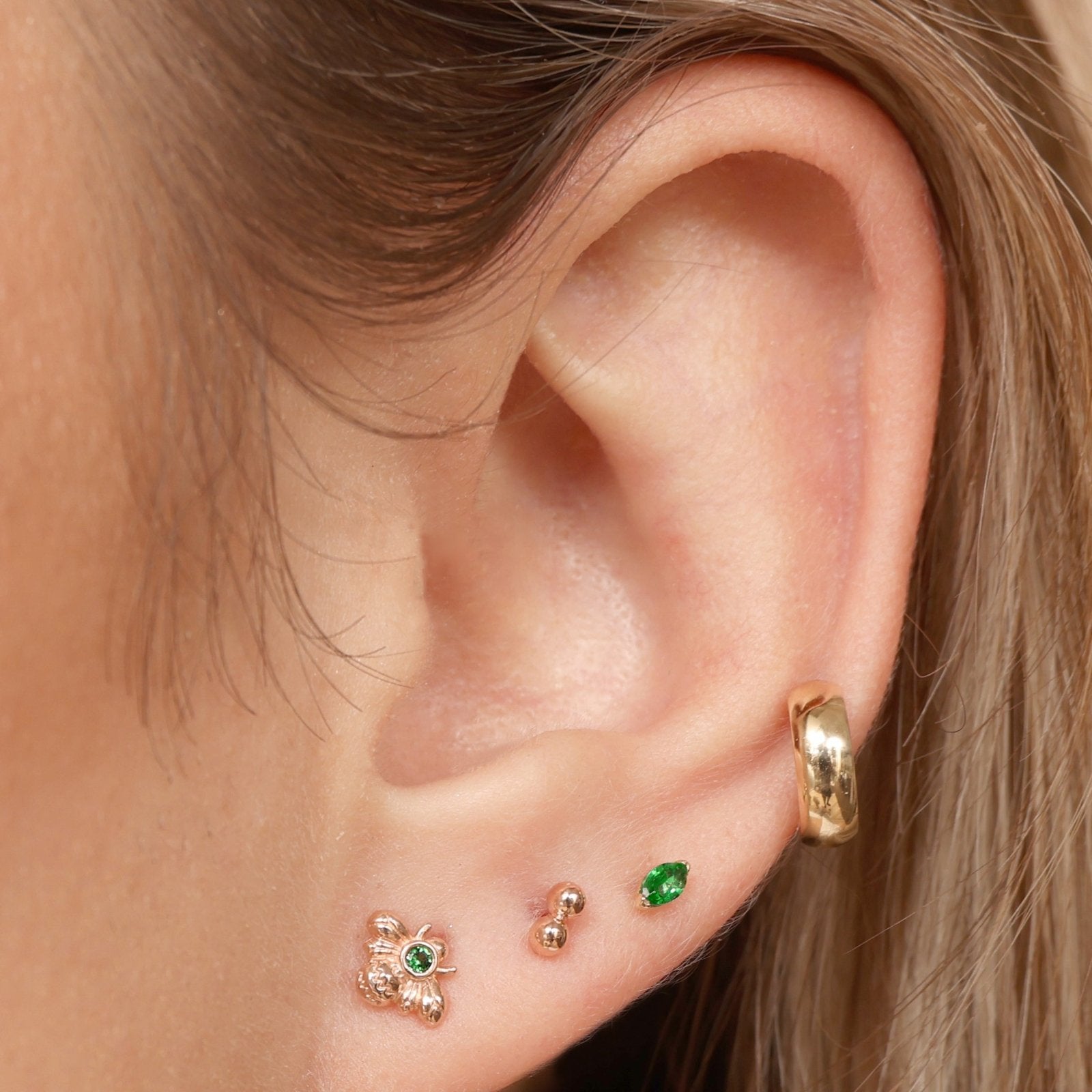 14K Yellow Gold Marquise Emerald Flat Back Stud Earrings - Elegant Dainty Jewelry for Women, Perfect for Everyday Wear & Special Occasions