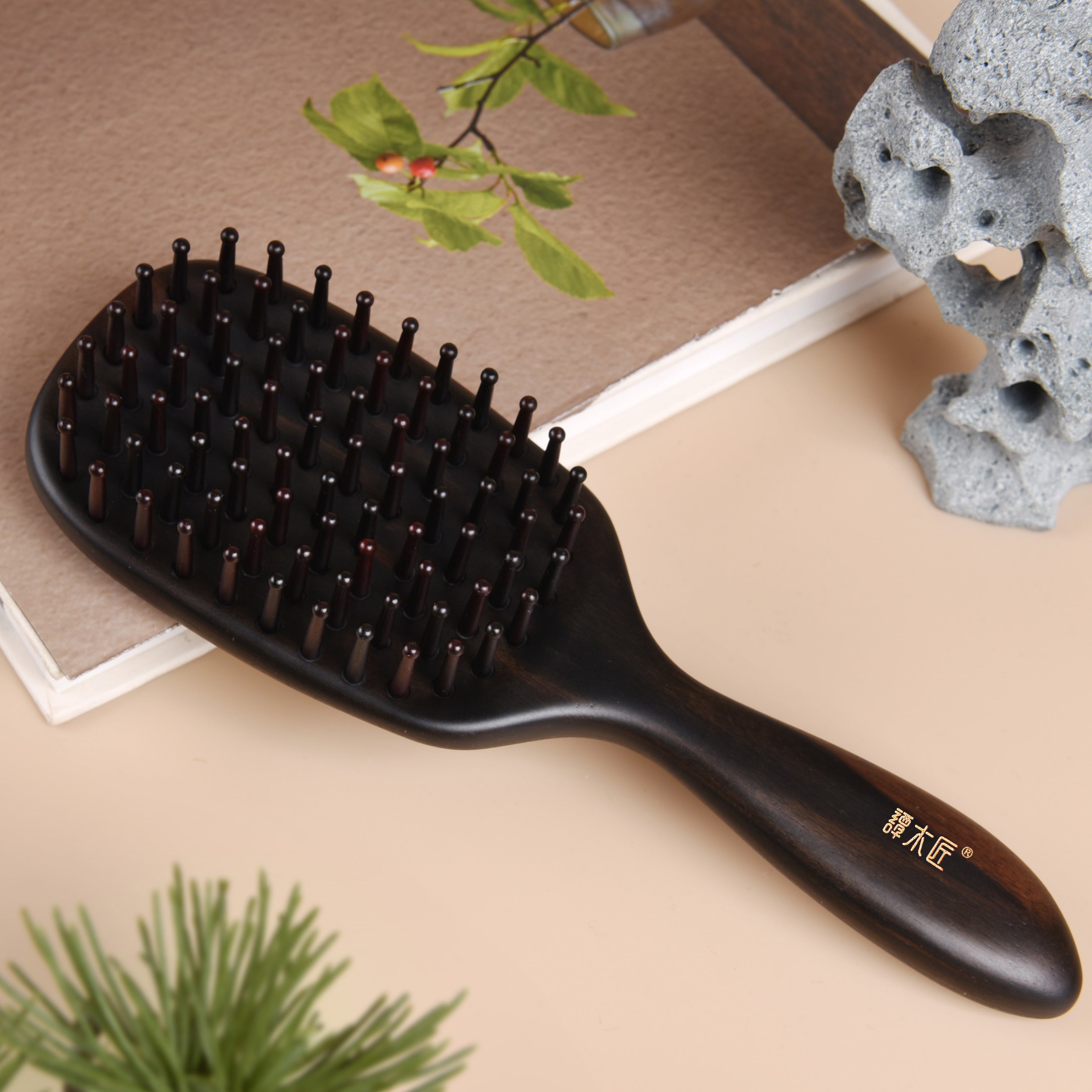 Premium Blackwood Hair Brush with Natural Boar Bristles - Gentle Detangling & Scalp Massage for Shiny Healthy Hair - Perfect for Daily Styling & Salon Use