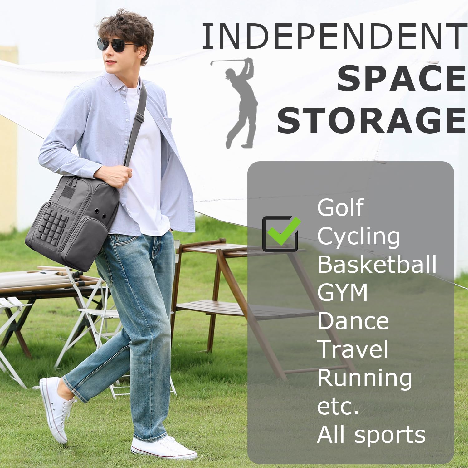 Breathable Golf Shoe Bag with Multiple Exterior Pockets for Golf Accessories Storage - Light Gray | Perfect for Golf Course, Travel & Club Organization