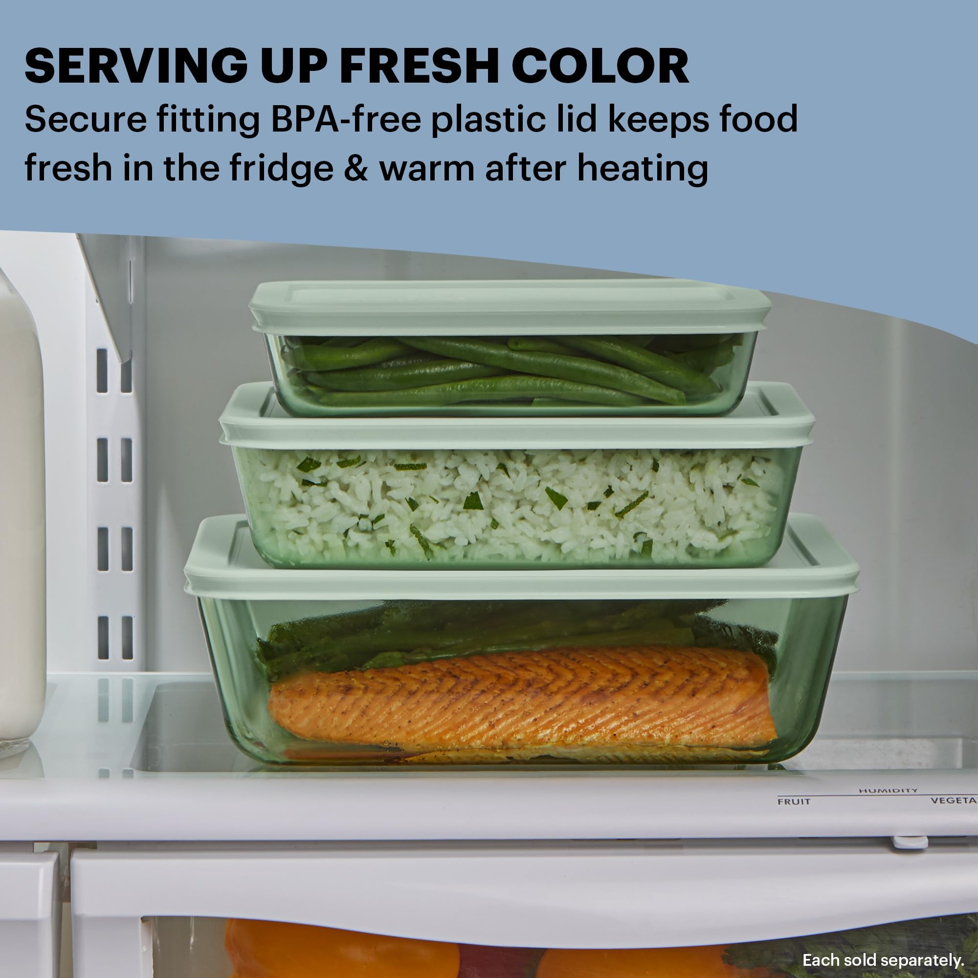 Pyrex Year of Color (3-Pack) Tinted Glass Food Storage Containers Set - 3, 6 & 11 Cup BPA-Free Meal Prep Containers with Lids, Dishwasher & Microwave Safe, Green - Perfect for Leftovers, Meal Prepping & Refrigerator Organization